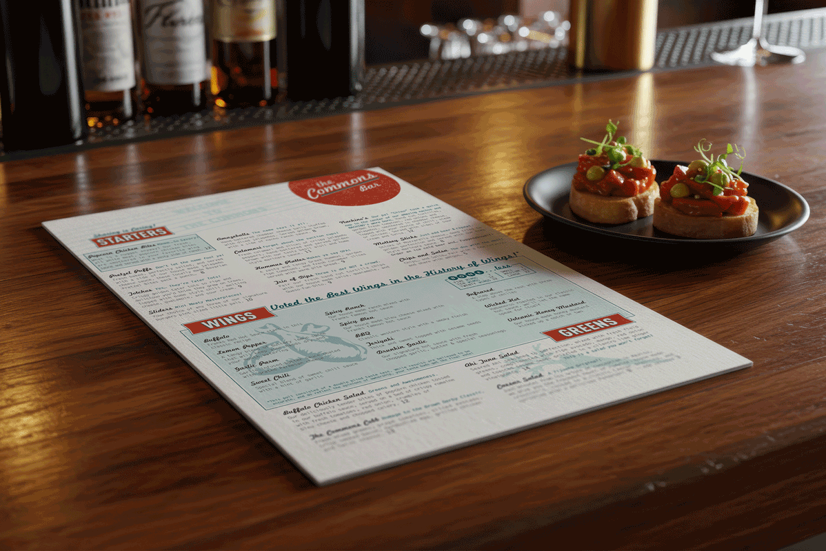 The Commons Bar Menu On Table