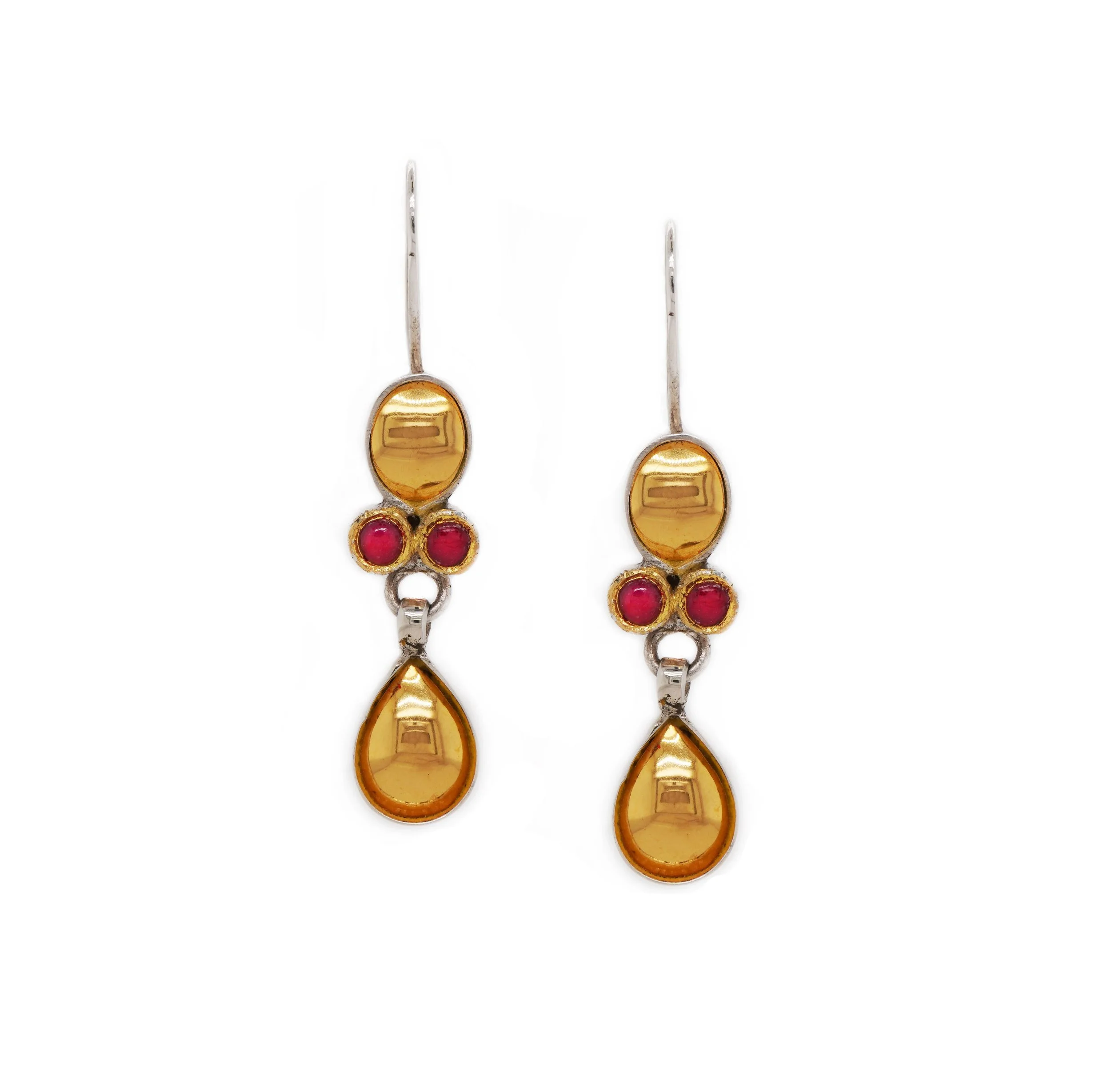 Ruby, Gold and Silver Drop Earrings