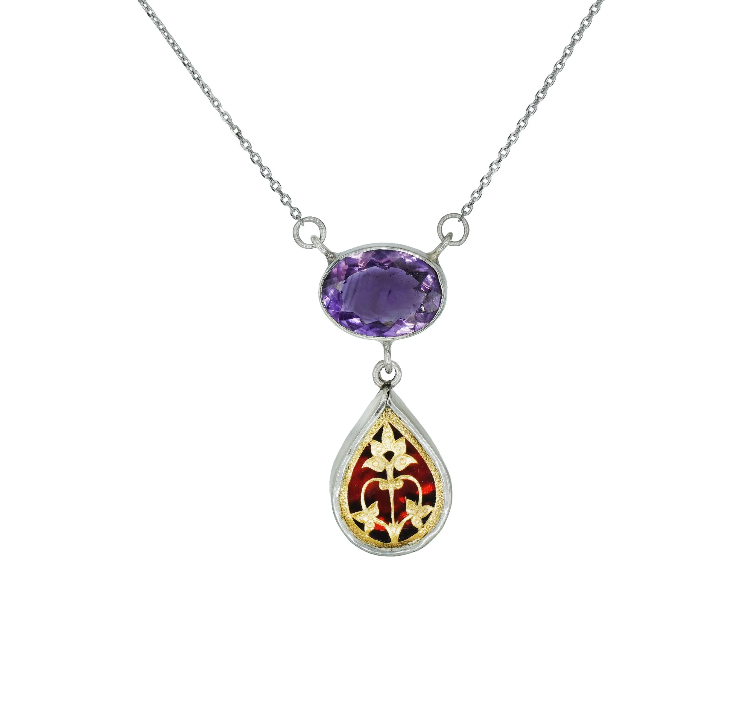 Amethyst and Red Thewa Pendant Necklace