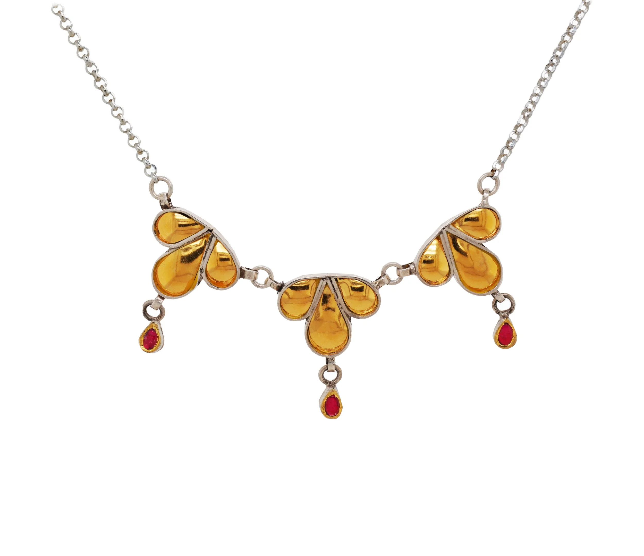 Ruby, Gold and Silver Frond Necklace