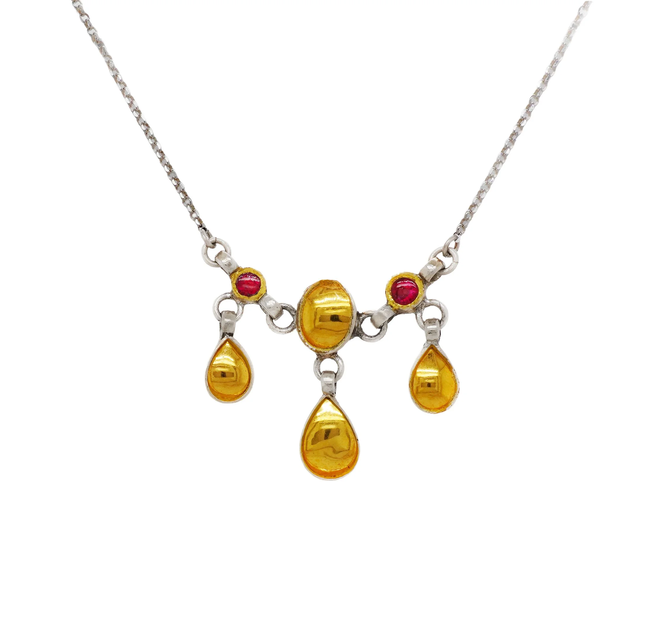 Ruby, Gold and Silver Drop Necklace