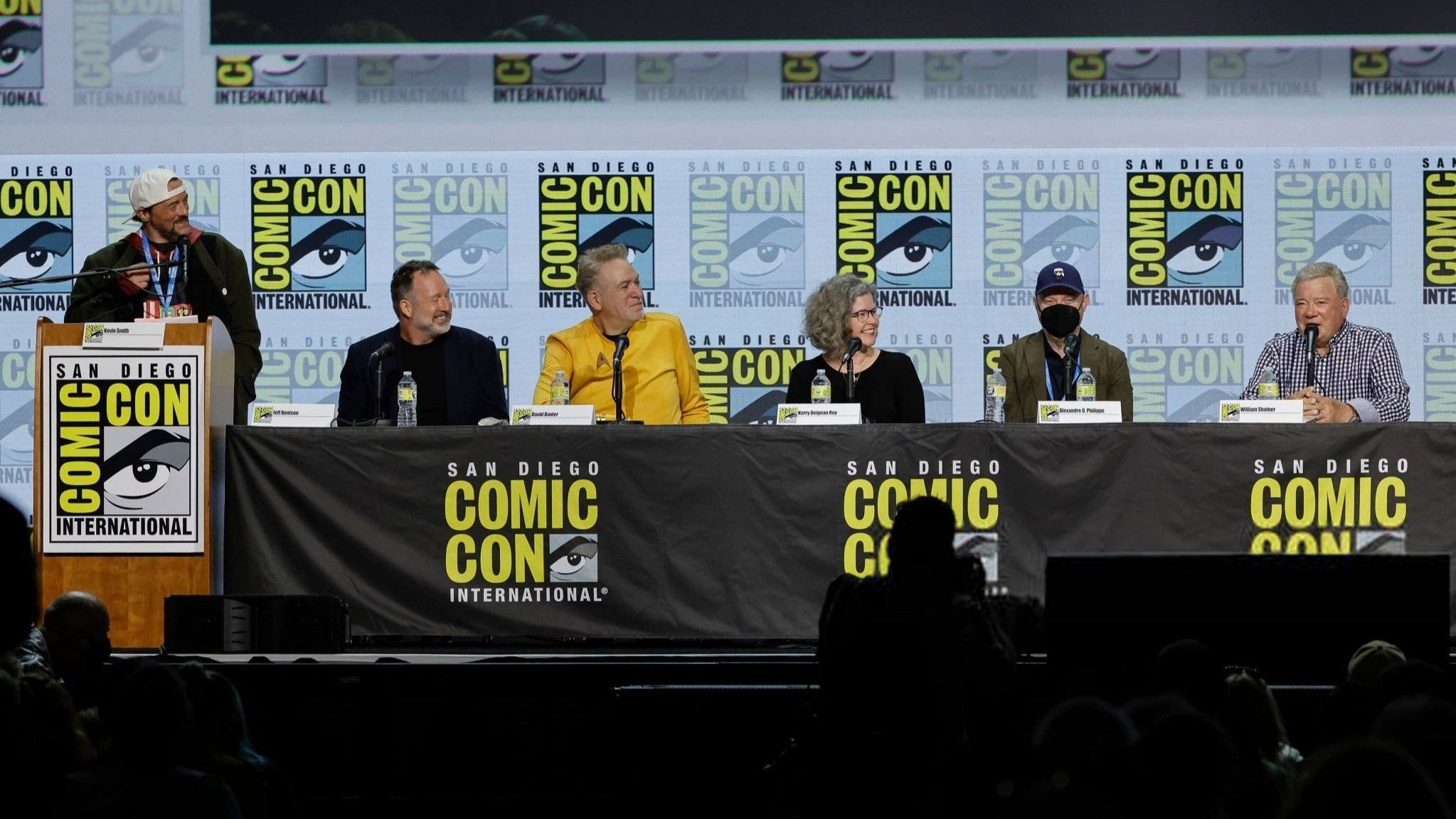  From left to right: Kevin Smith, Jeff Annison, David Baxter, Kerry Deignan Roy, Alexandre O. Philippe, and William Shatner.   Photo credit: Kevin Winter / Getty Images 