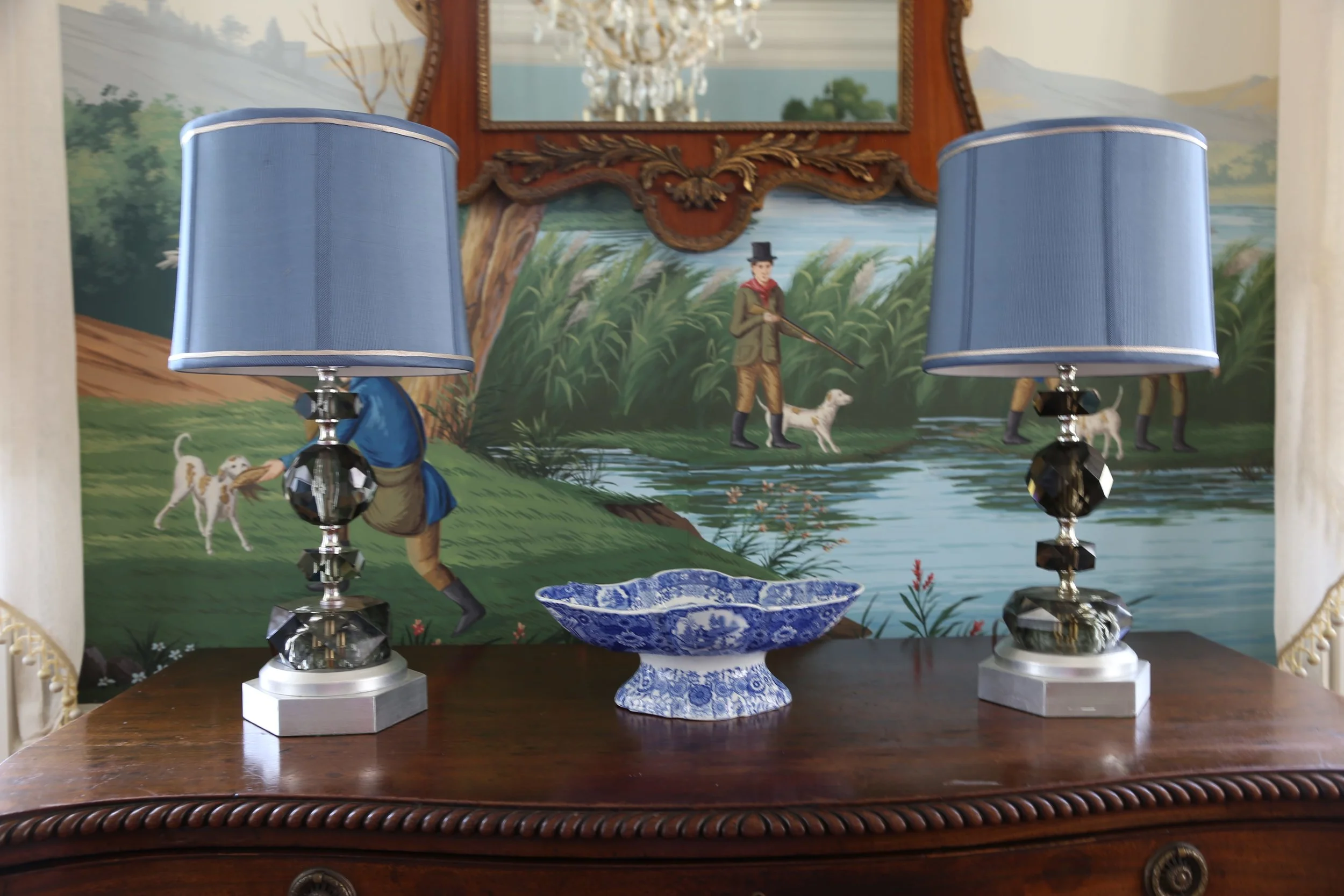 Mid-Century Cognac Prism Lamps