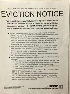This photo, obtained by The Algemeiner, shows one of the fake eviction notices posted by CSSP across Connecticut College dorms.