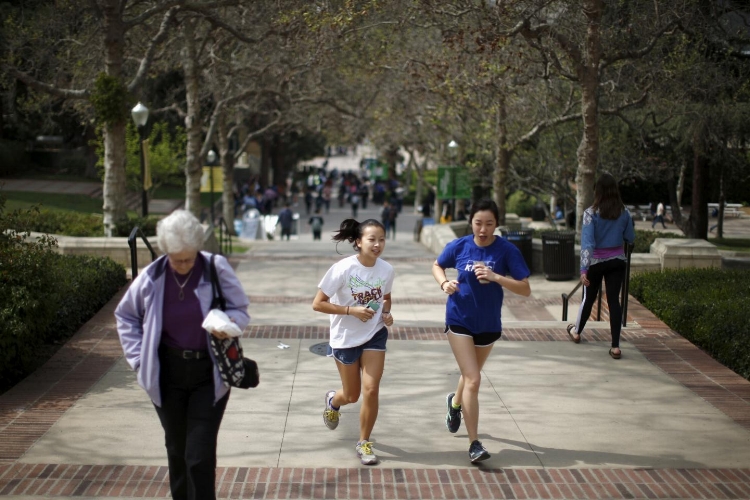 Students jog on the UCLA campus in Los Angeles on March 4. Tammi Rossman Benjamin writes that Jewish students are shunned from participating in student government, rejected from progressive social justice activities such as pro-choice rallies, anti-rape demonstrations, Black Lives Matter events and racial justice conferences and ostracized from areas of campus life because of their “Jewish agenda” or presumed support for Israel at schools including UCLA, Stanford University, San Diego State University, UC Santa Cruz, Northwestern University, Brooklyn College and SUNY Albany. Lucy Nicholson/reuters