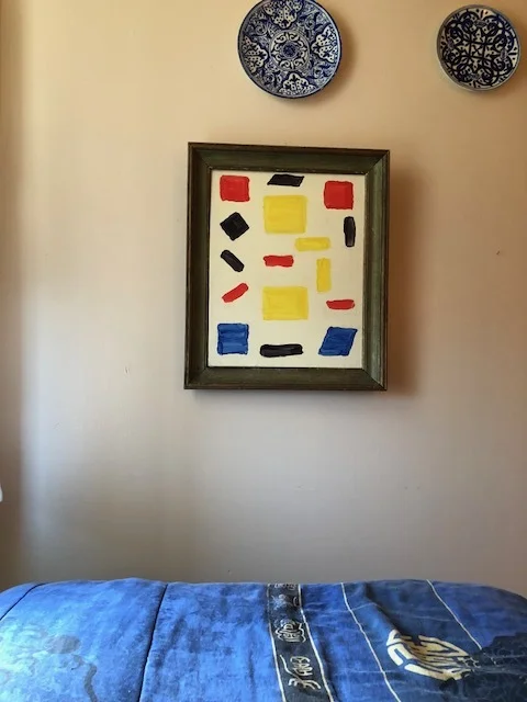 A painting by Andrew Lord, 2014, that served as the central talisman of my room. Its red and blue are echoed throughout the other objects.