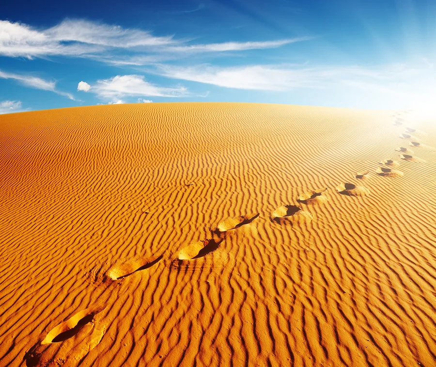 bigstock-Footprints-on-sand-dune-Sahar-16402469