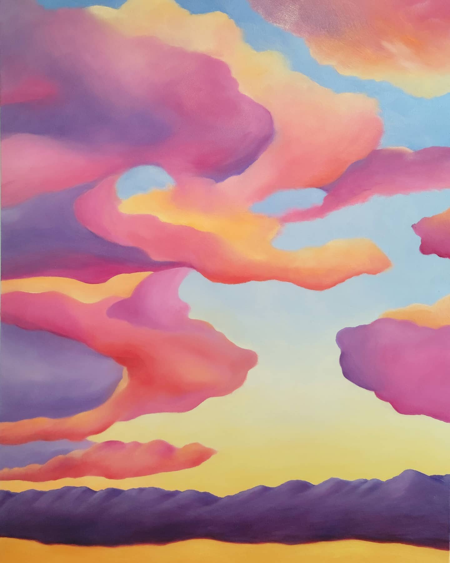 Santa Fe sunset ... 30x40 oil painting. #santafeskies #sunsetpainting #oilpainting #contempoaryartist #expressiveart #abstractartist #landscapepainting #beautyinnature #sunsetcolors #bigskies #ilovecolor #santafeartist #marilynnjennings #jenningsfine