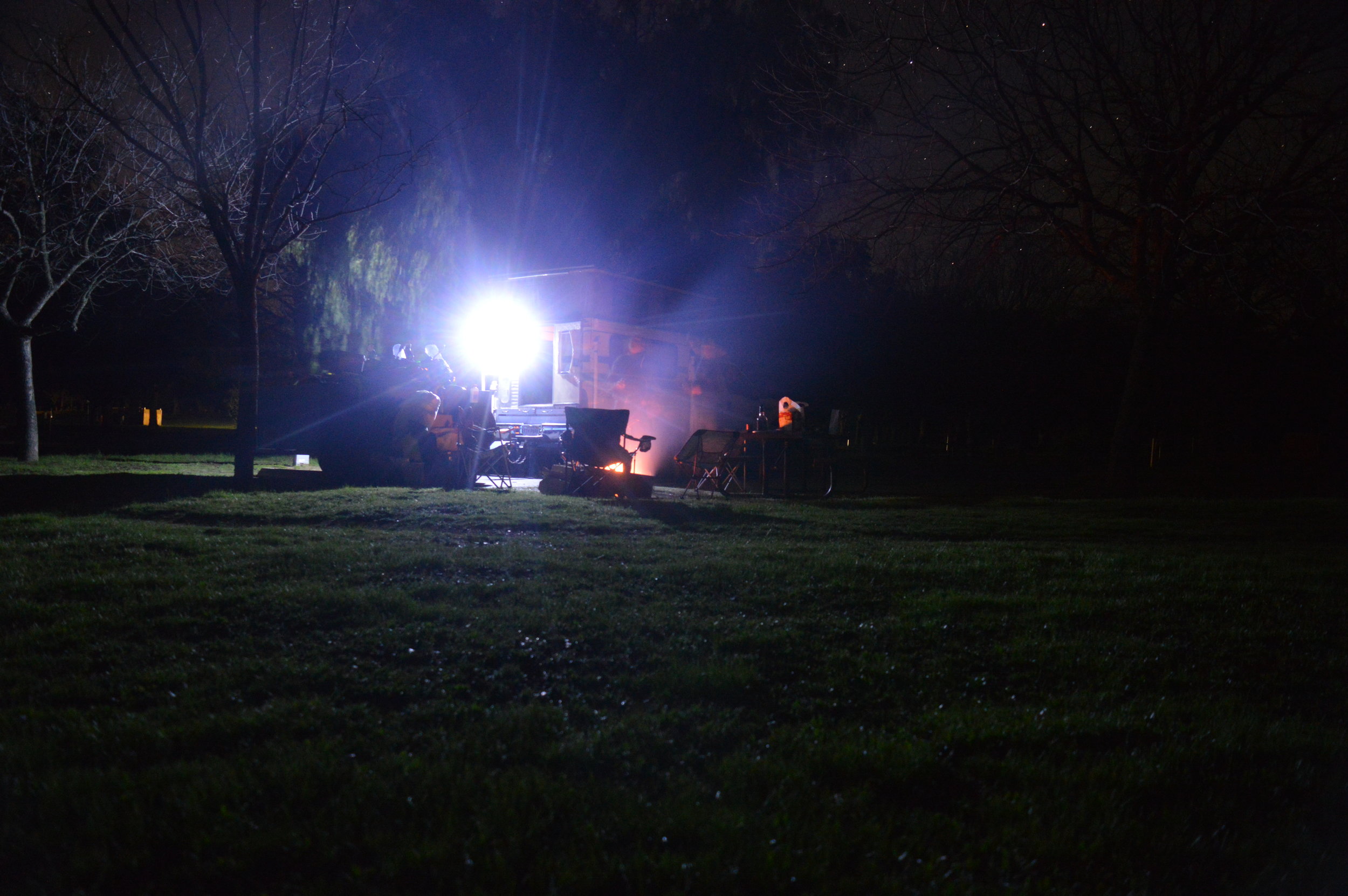 Campsite at night or arrival. 