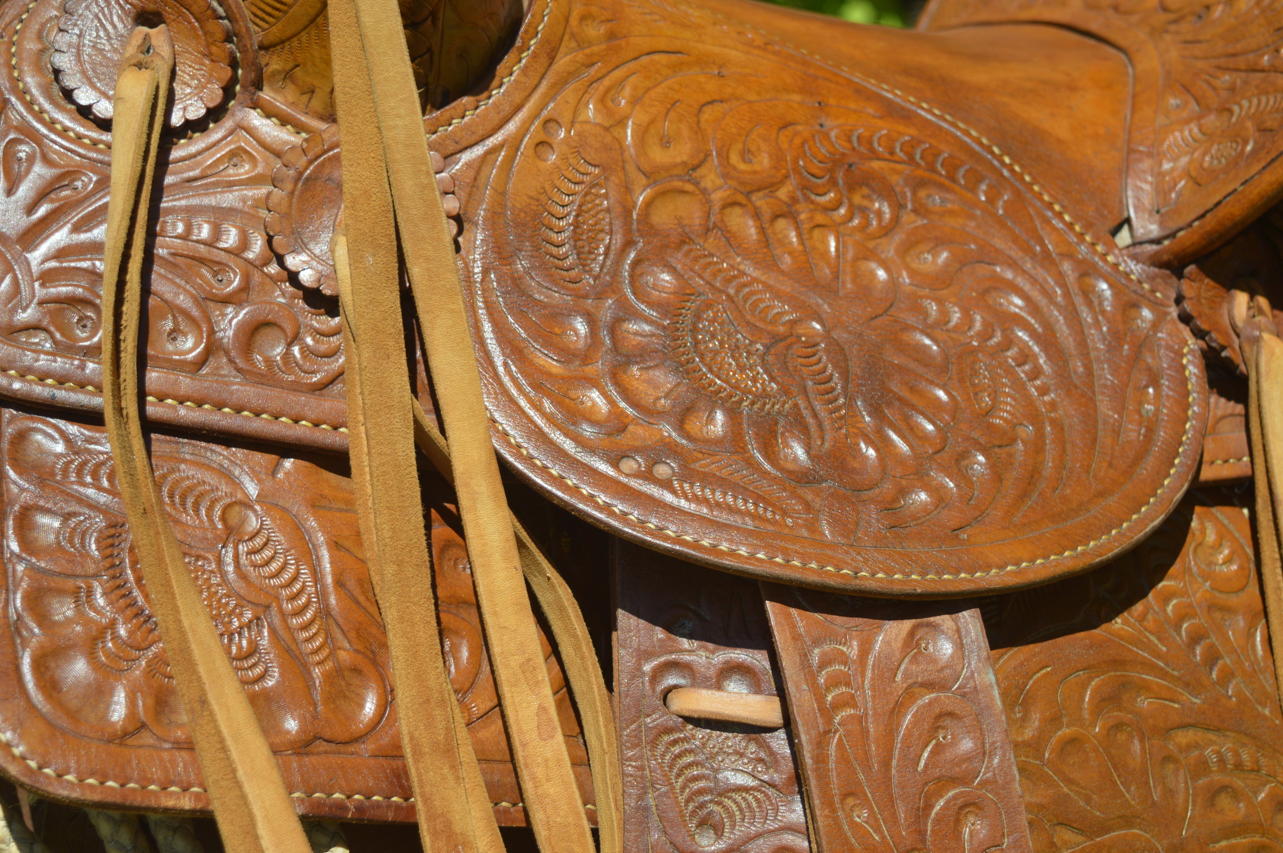 The details of Oscar's traditional, handmade leather saddle.