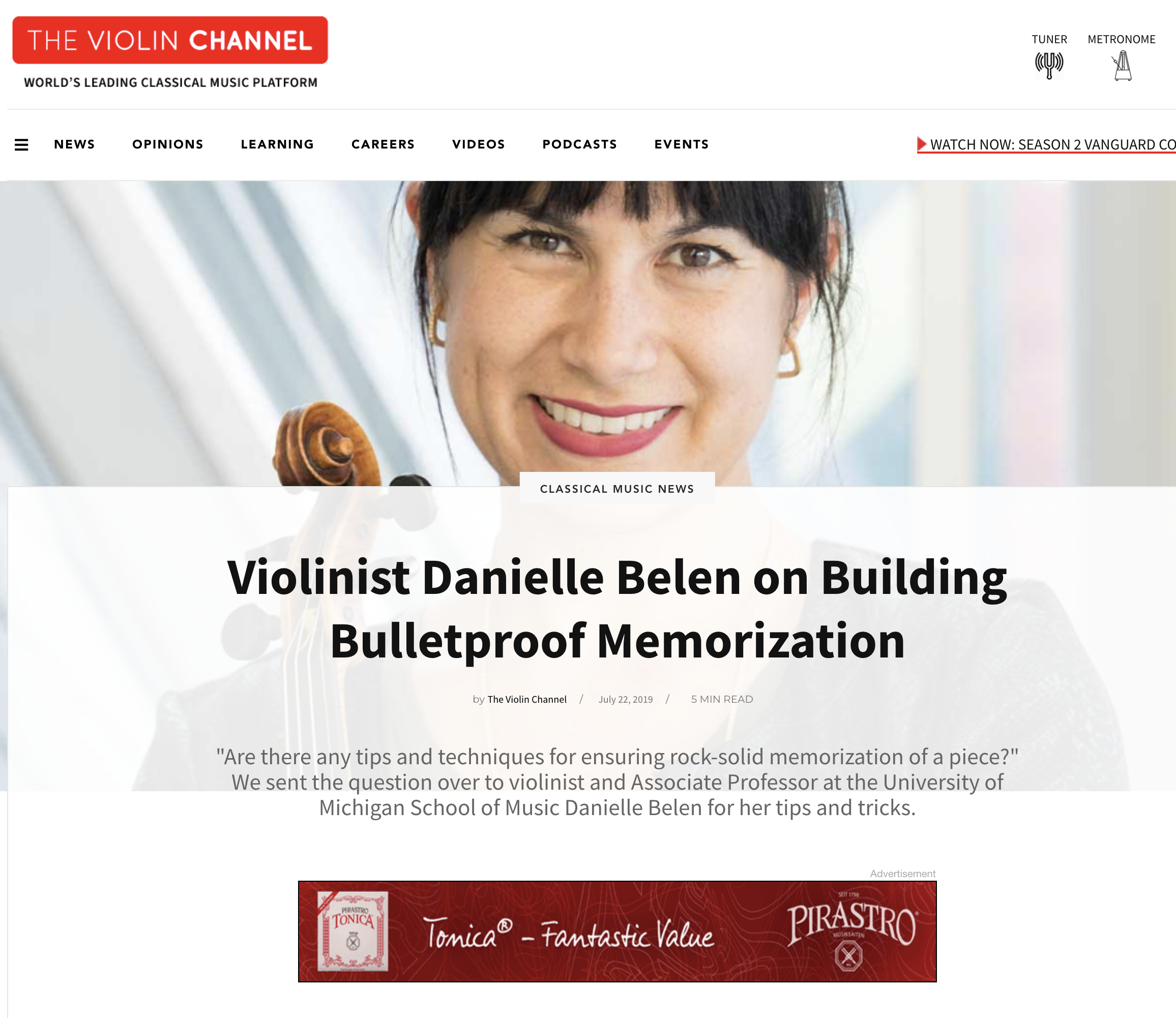 Violin Channel Article on Memorization