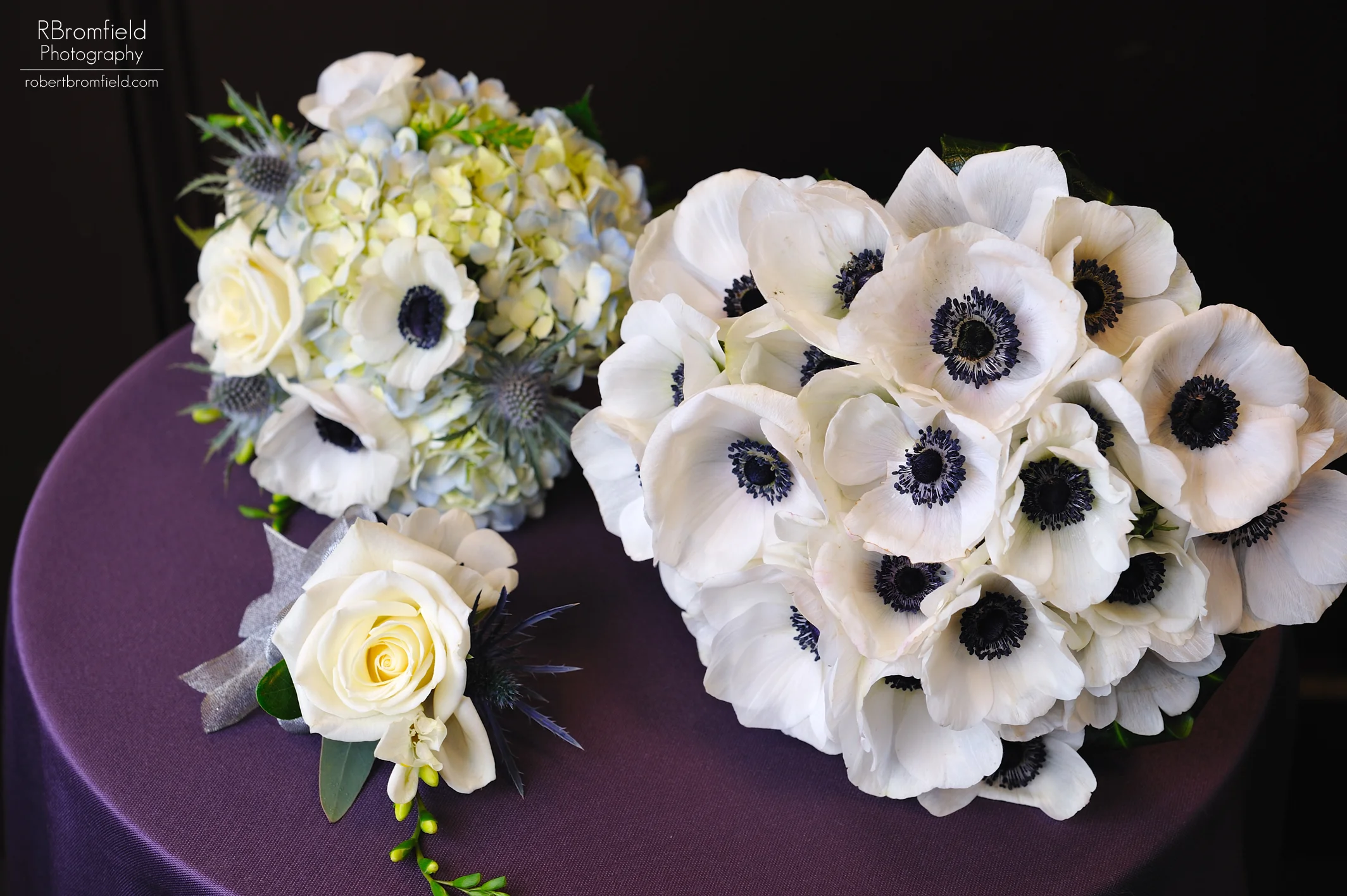 White Anemone Bouquet and bridesmaid bouquet