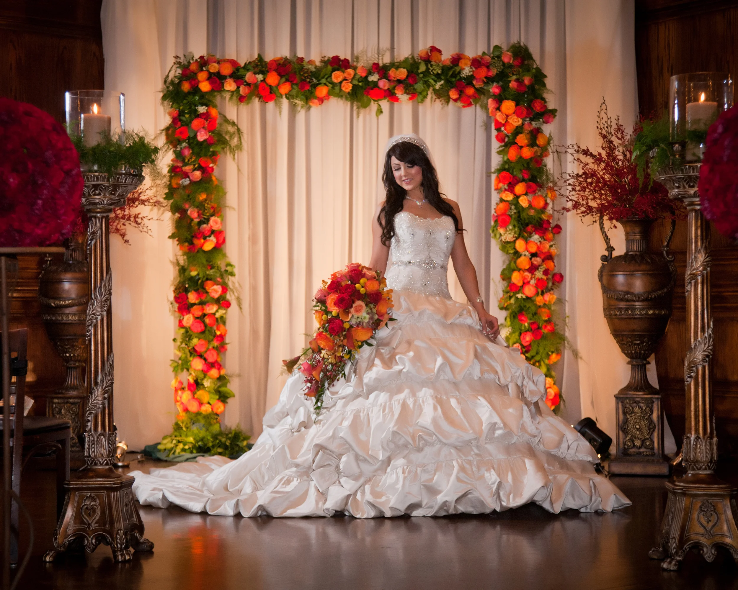 Jewel Tone Cascade Wedding Bouquet and Arch