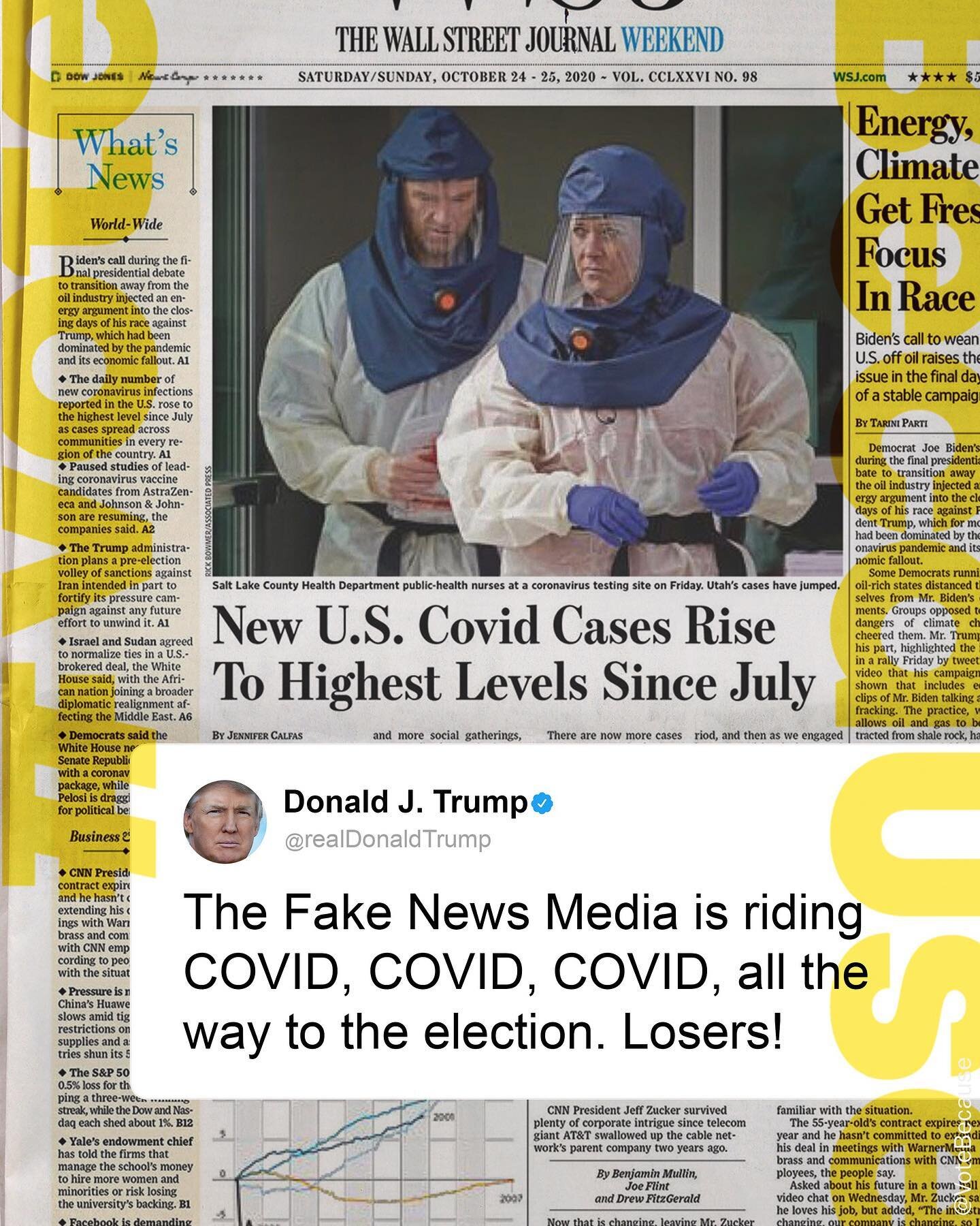 Someone tell @RealDonaldTrump that COVID is the most important news story in a century, because he thinks journalists &mdash; or as he calls them, &quot;losers&quot; &mdash; are just using it for clicks. During our country&rsquo;s third peak, as we m