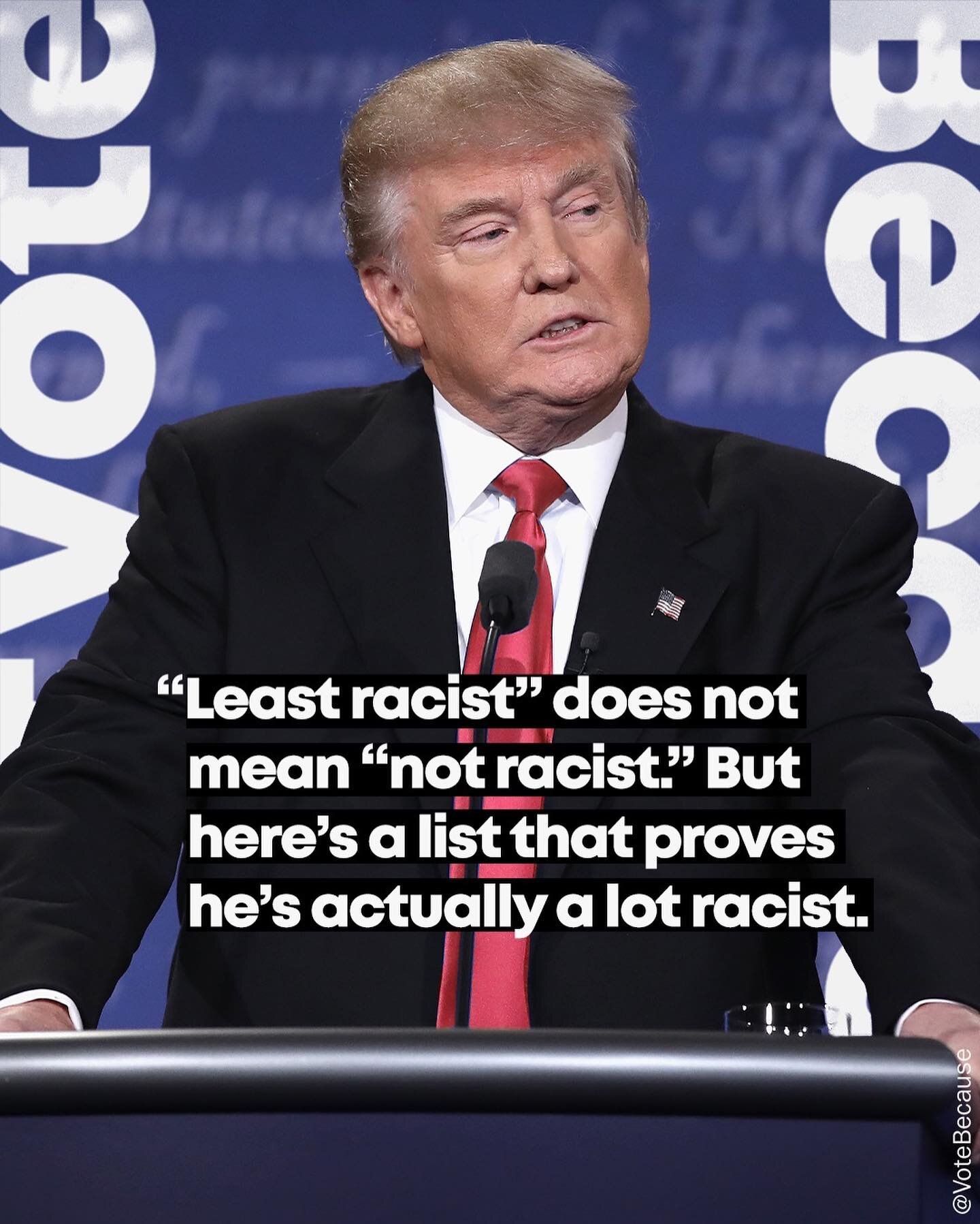 Here are some highlights of our president&rsquo;s long history of racism, from the 1970s to 2020, extracted from an exhaustive article by @voxdotcom 
#VoteBecause #VoteHimOut #BidenHarris2020