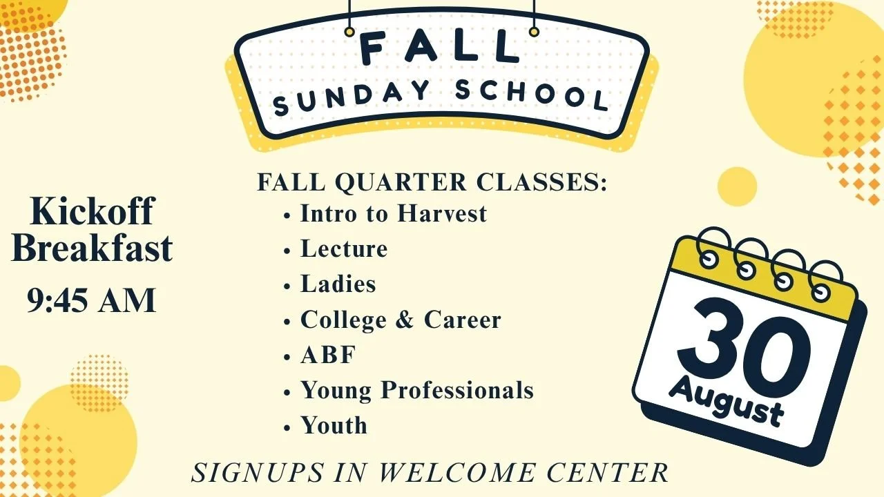 Fall Sunday School Kickoff August 30, 2026
