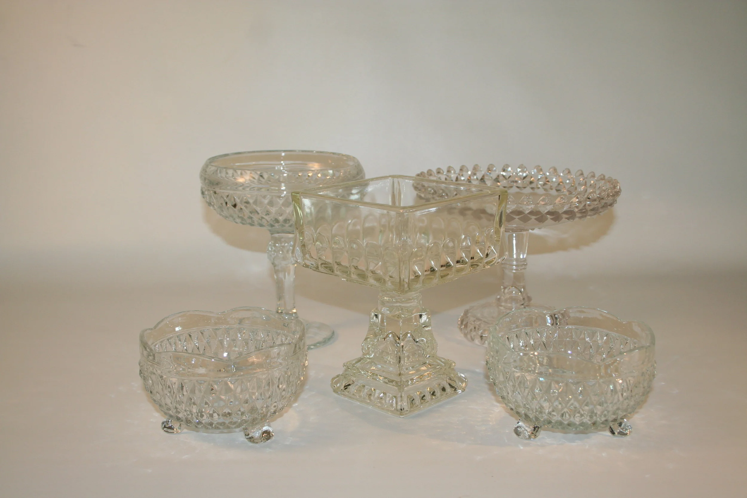 mixed cut glass dessert dishes