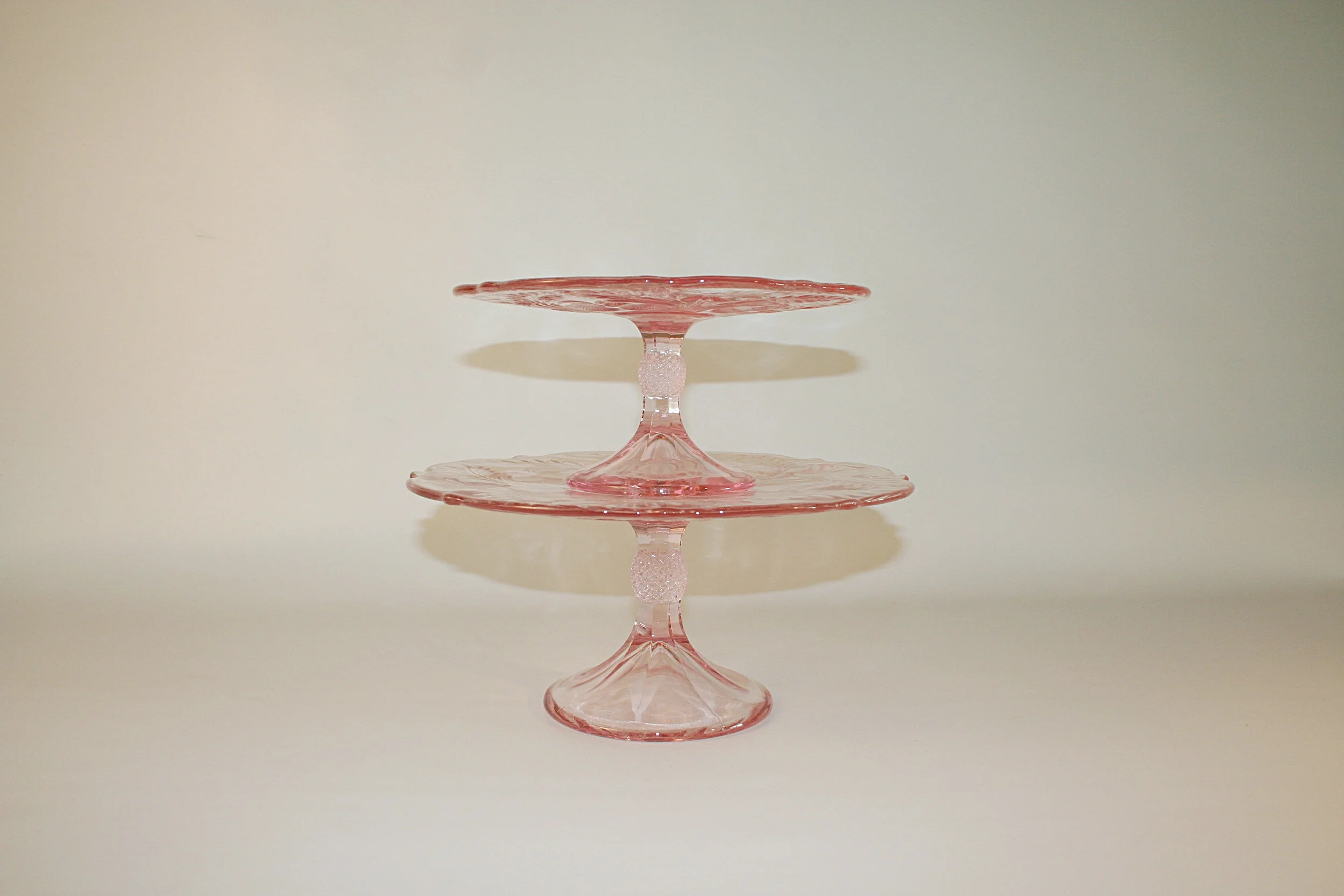 2 tiered rose glass dessert stand