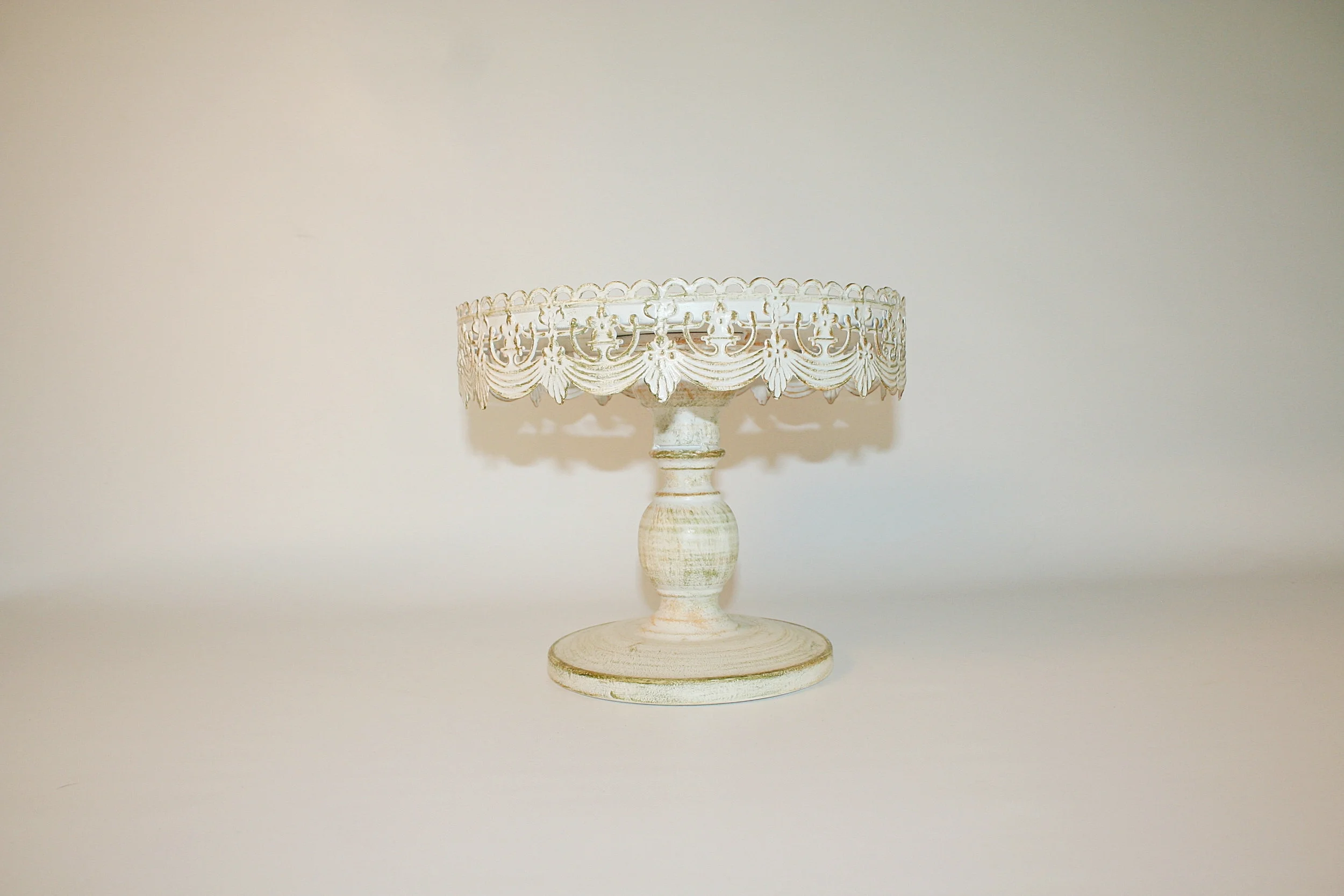 distressed white metal dessert stand