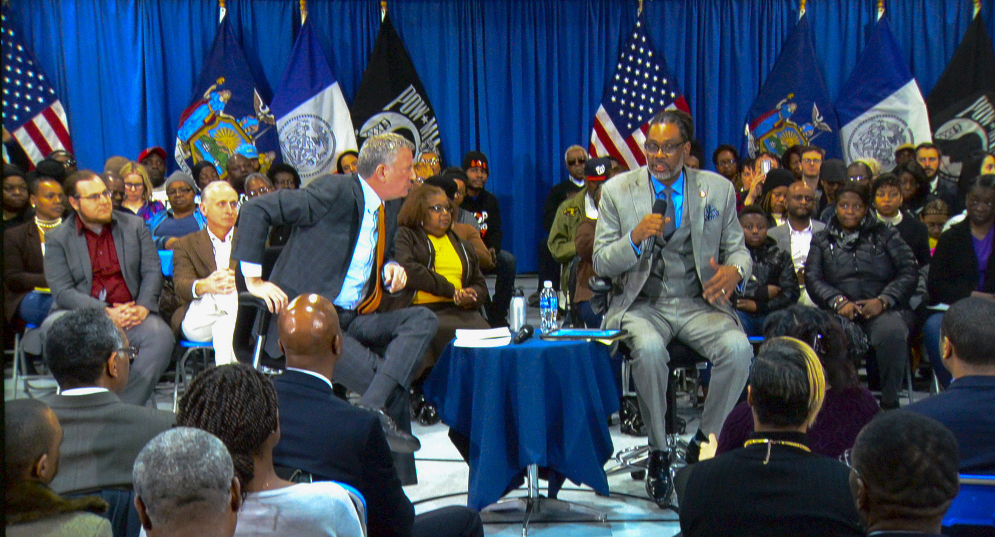 Mayor Bill De Blasio with Council member Robert Cornegy Jr as moderator