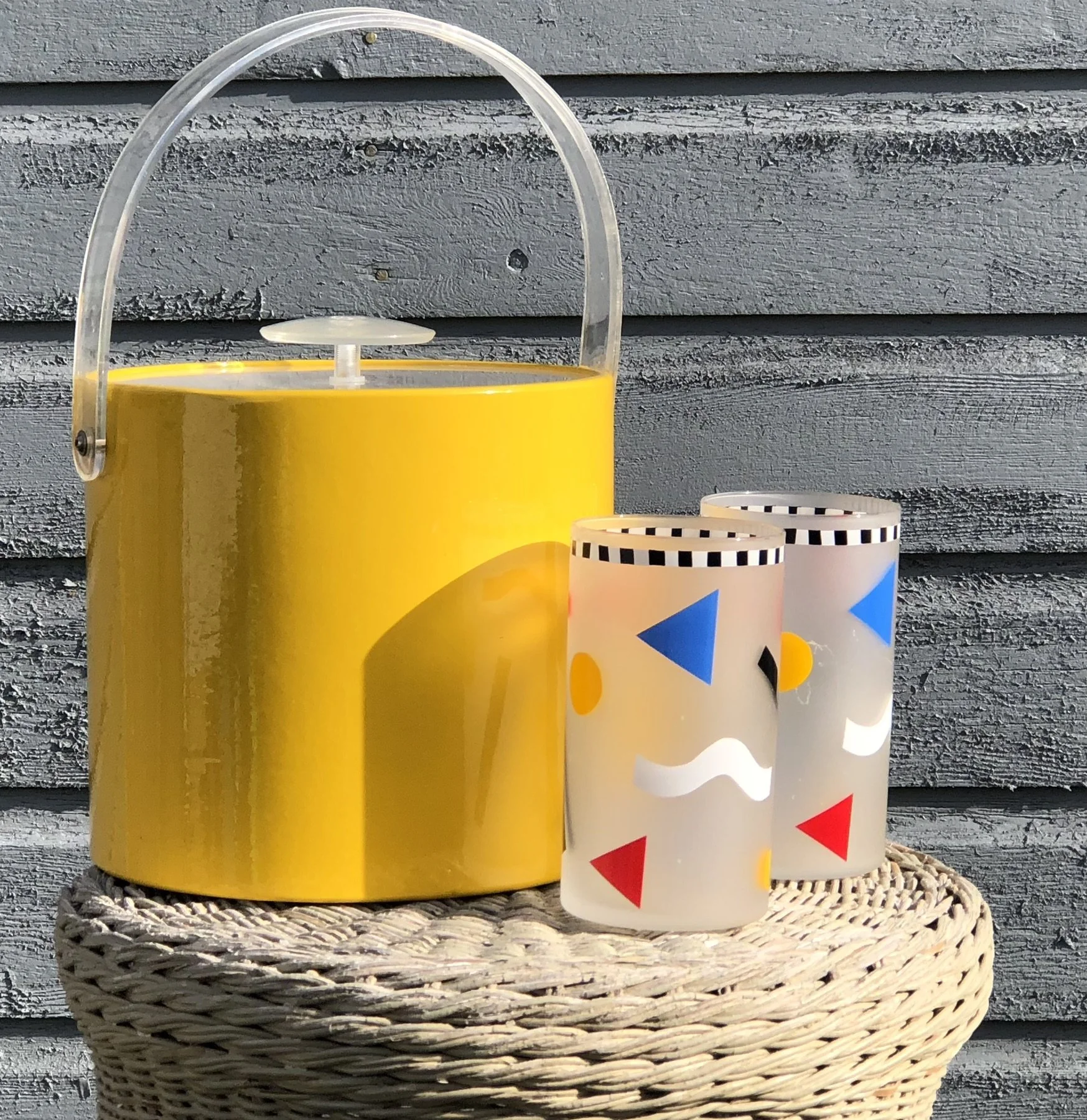 Vintage Bright Yellow Ice Bucket with Lucite Handle