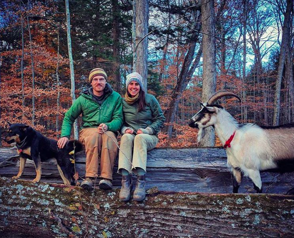 Abe and Maddie with their dog Oso and goat Edie