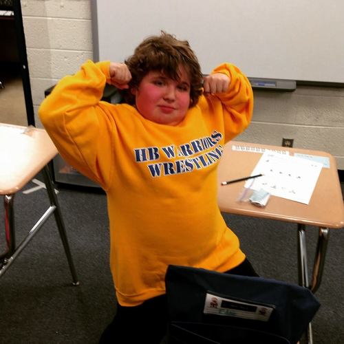 MMF Muscle Champion, Eddie Hazeldine, inspired his fellow classmates at Henry B. duPont Middle School (DE) to join his wrestling team's fight against muscle disease!