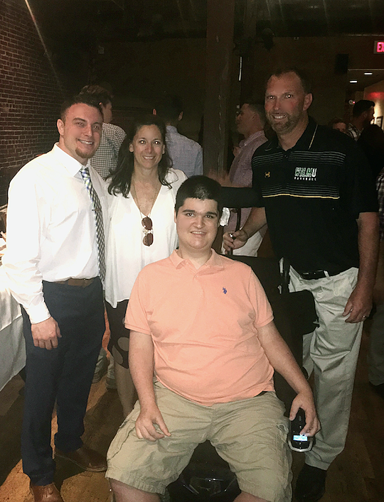 MMF President, Rob DeMasi (left), Wilmington University Director of Athletics, Dr. Stefanie Whitby, Head Baseball Coach, Brian August (right), and Muscle Champion, Mike Smith!