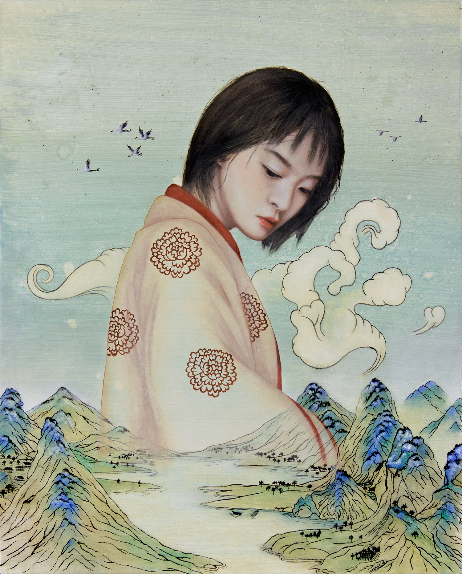 回音 huiyin / echo oil, acrylic & ink on wood, 2018