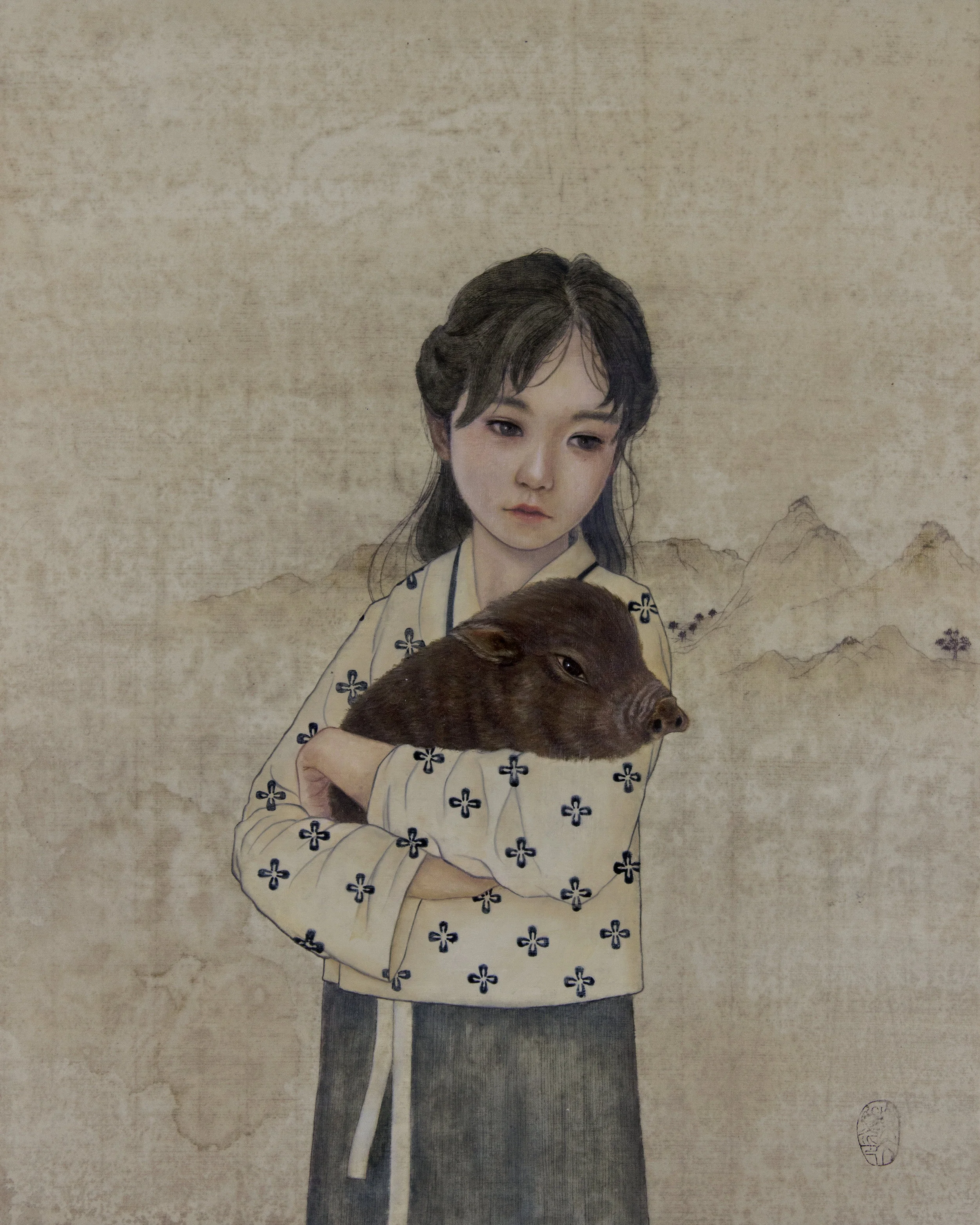The Sixth Missed, Nostalgia Chinese New Year Inspired Contemporary painting by Maine artist Lavennz Ooi