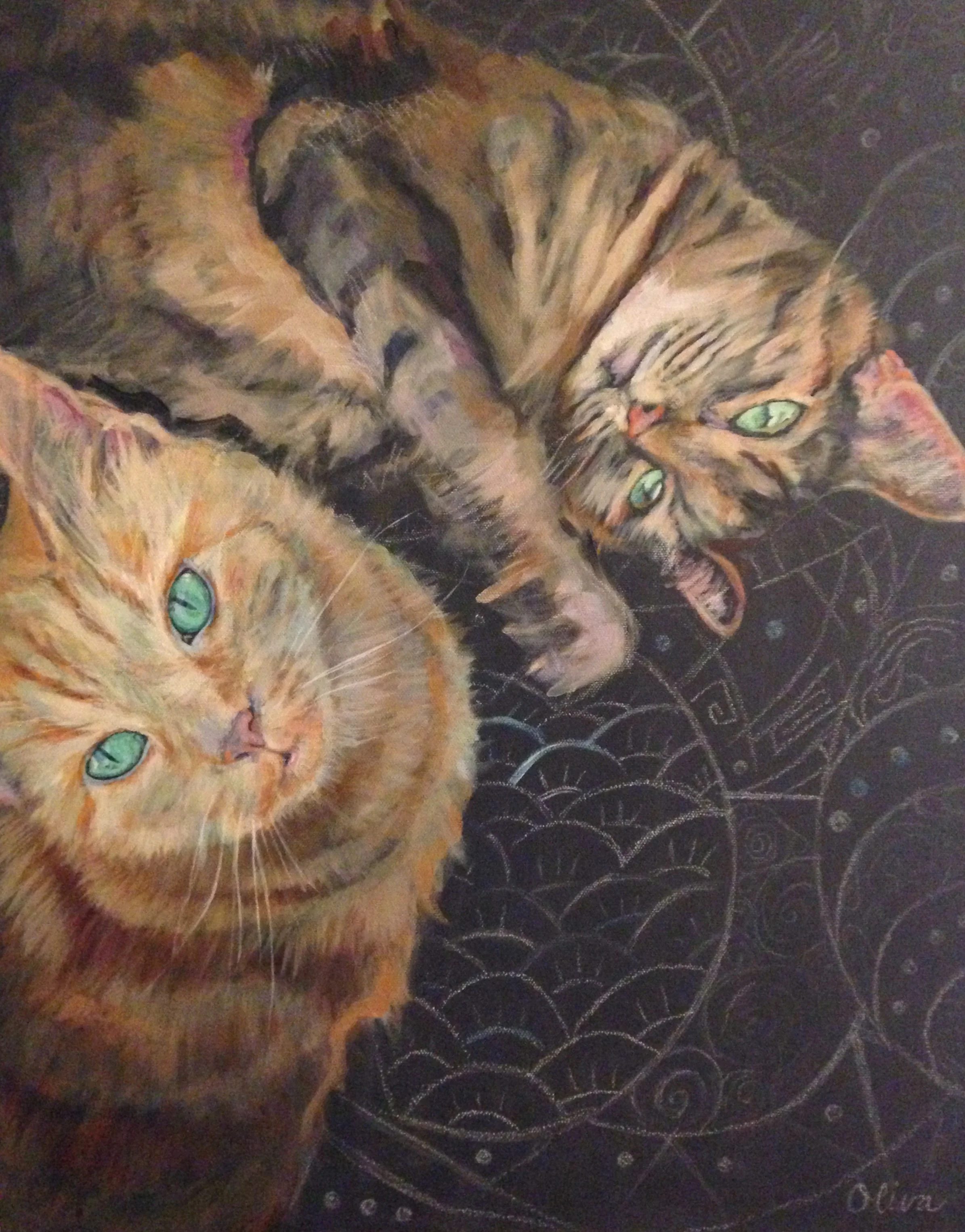 Jasmine & Clawdette, 16 x 20", acrylic and pencil on canvas