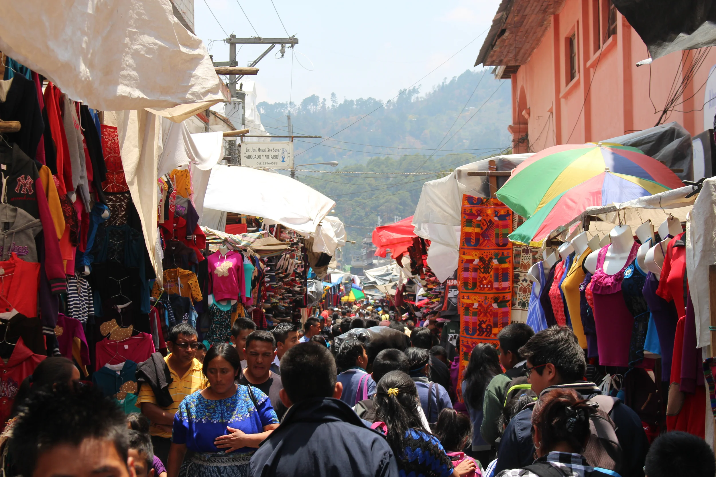 The bustling market at Chichicastenango, full of vibrant colours and Maya handcrafts