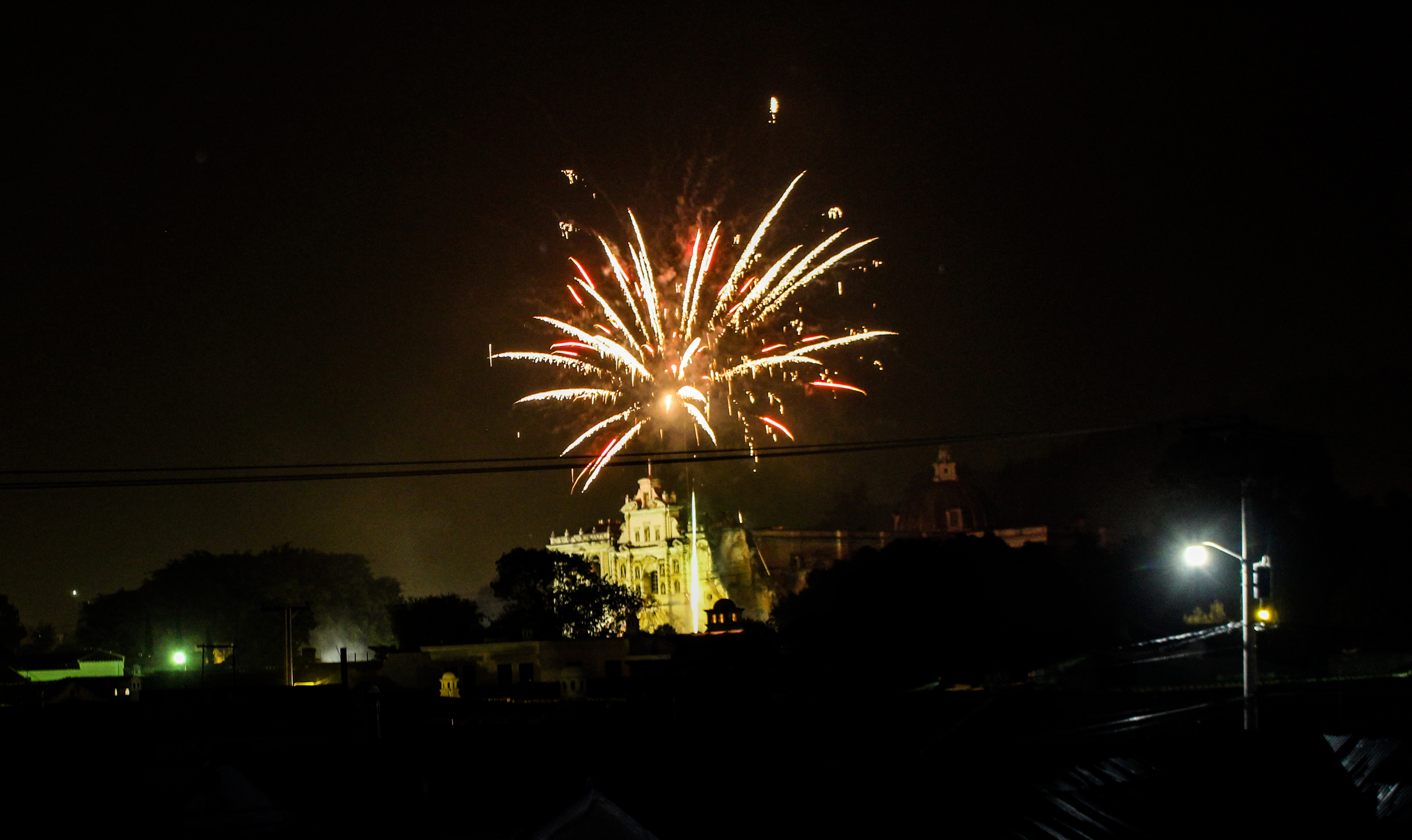 Fireworks light up the night sky in Antigua