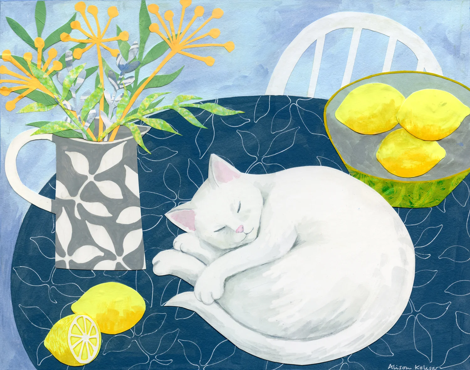 White Cat on Blue