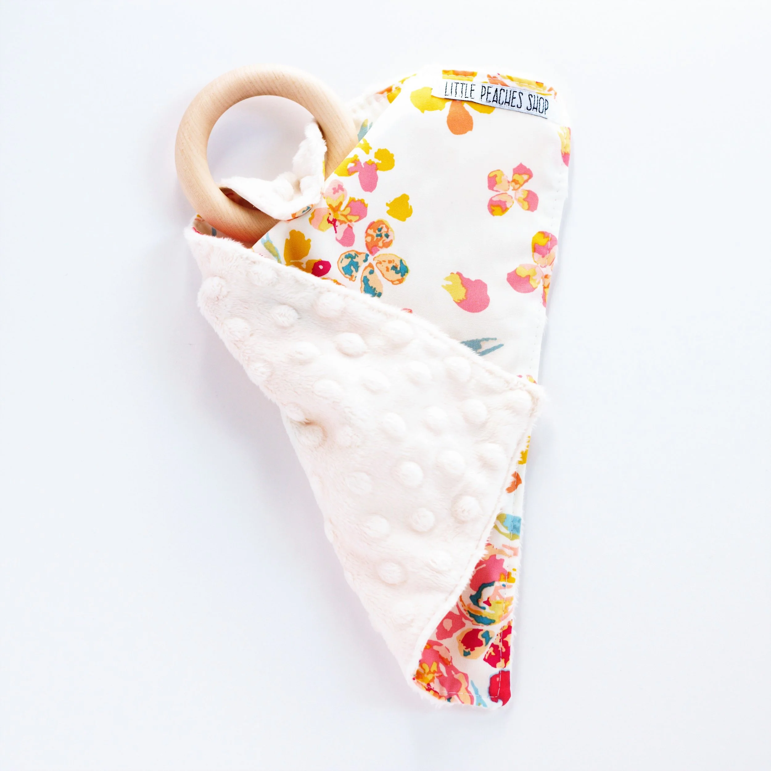 Baby Teether. Minky Lovie. Organic Wooden Teether.