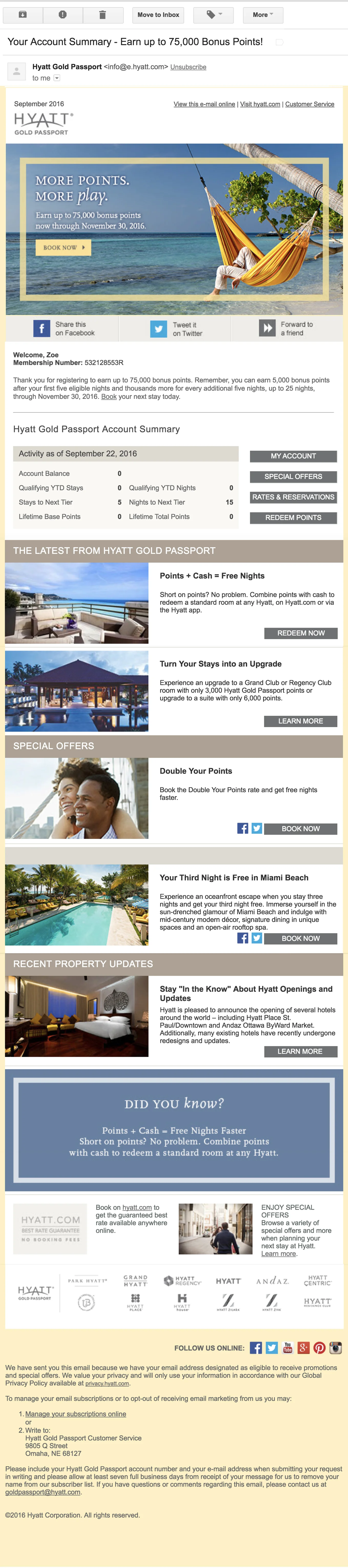 Email for Hyatt Gold Passport