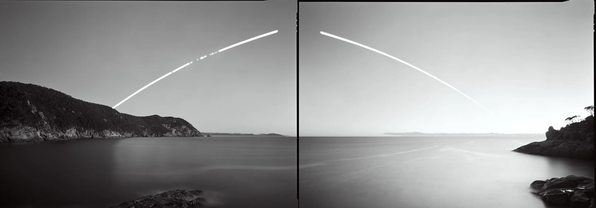  22 June 2026, 7:15 am-3:50 pm, Winter solstice at Bluestone Bay  Composite of two gelatin silver prints, 40.6 cm x 99 cm, 2026 