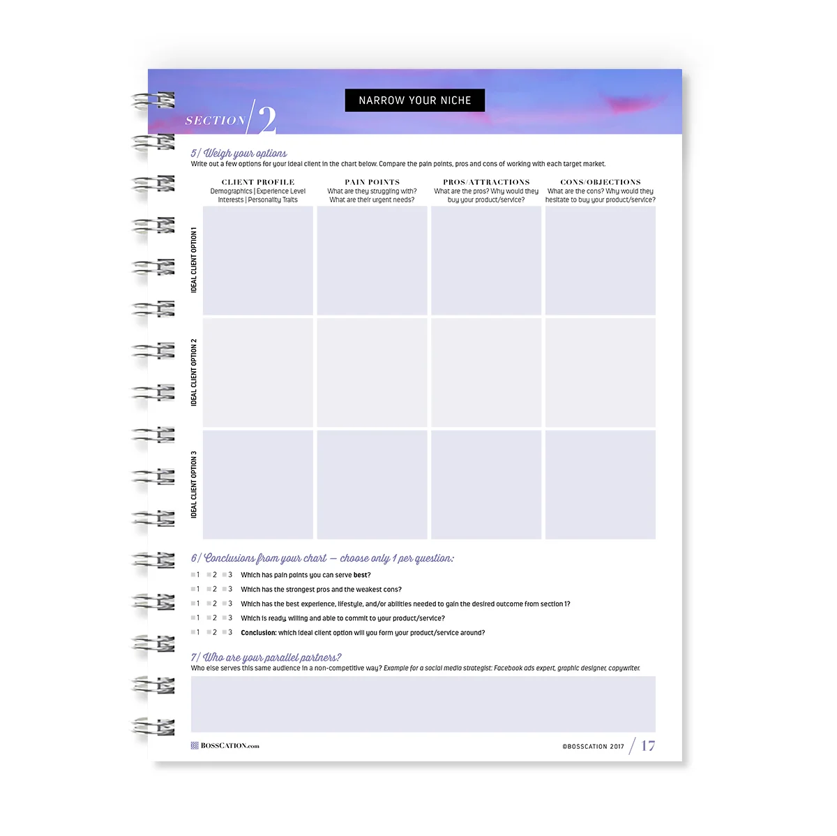 Client niche comparison chart to choose which audience is the best fit your business and whom you should serve. Forget the pros and cons list or Venn diagram, this chart helps you strategically plan out who your products and services should be offered to.