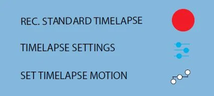 Menu icons associated with creating a timelapse