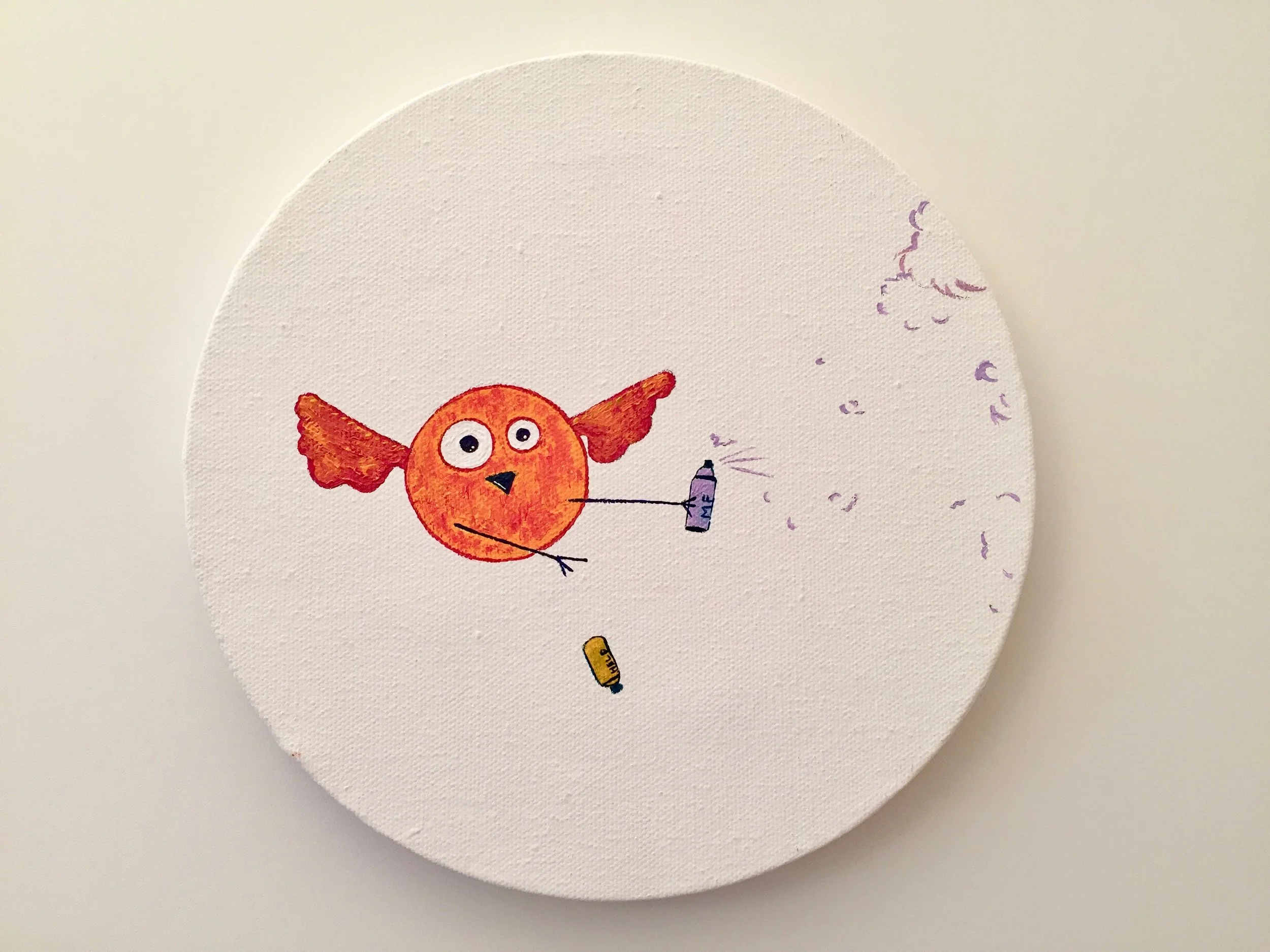 Help the graffiti bird 2013 Acrylics on canvas 20cm diameter More information