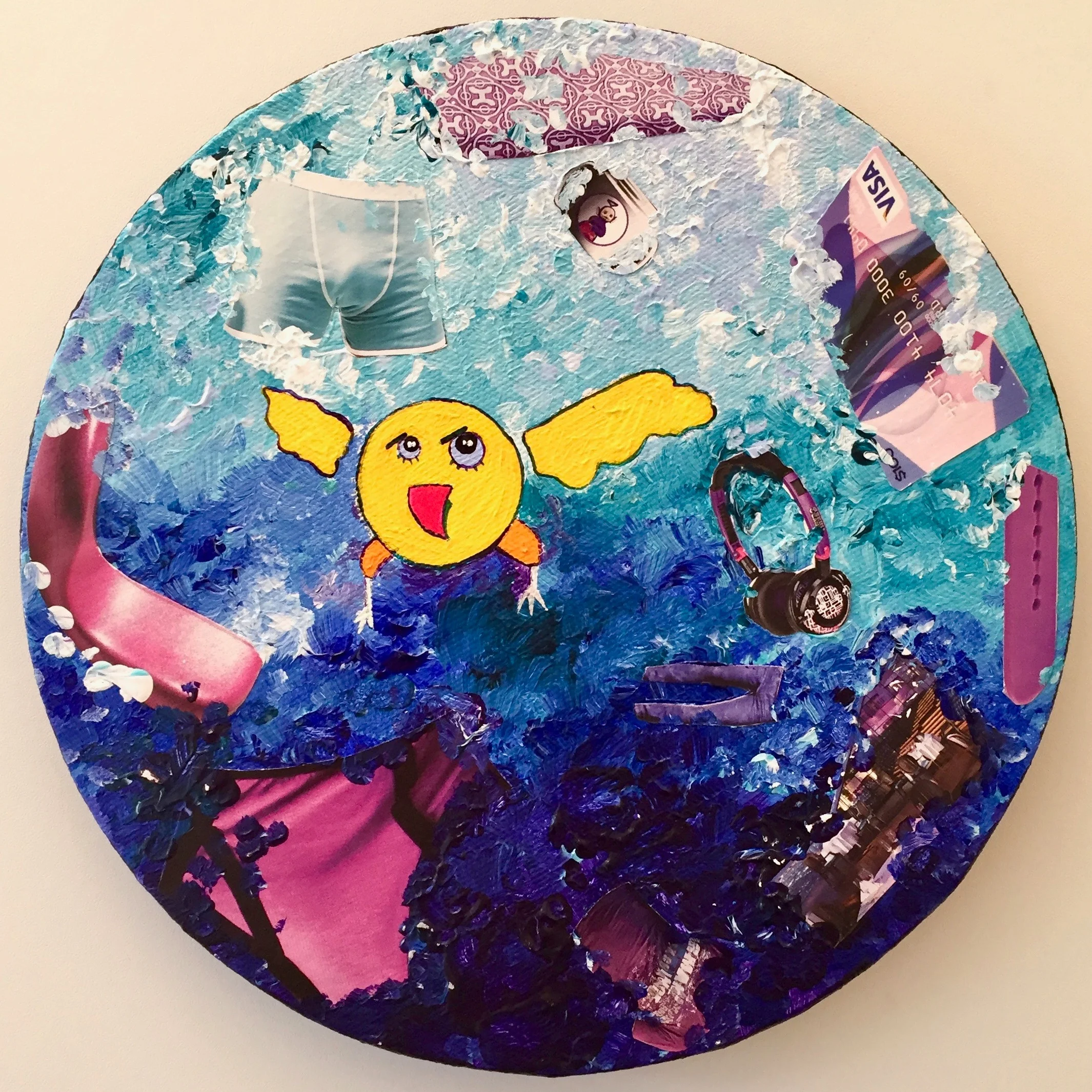 Shopping spree SMAYbird 2013 Mixed media on canvas 20cm diameter