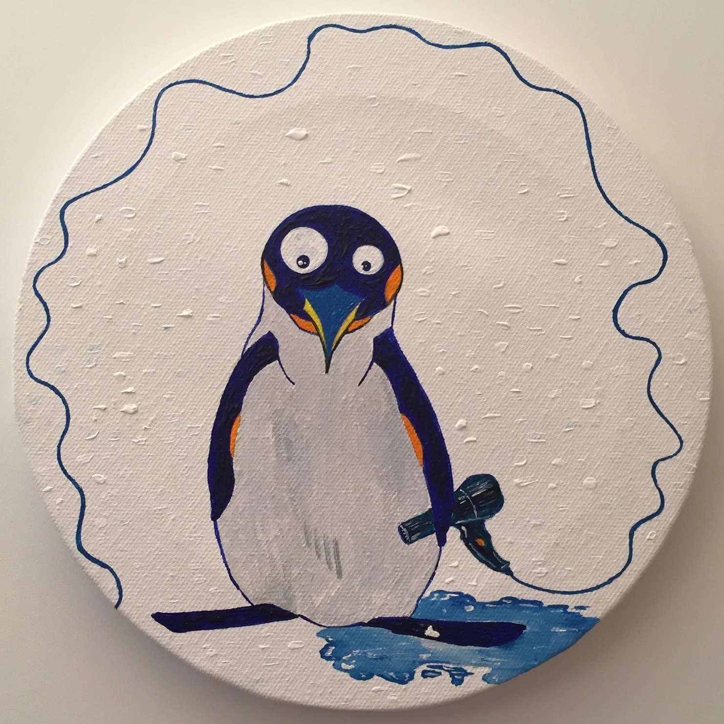 Suicidal penguin 2013 Acrylics on canvas 20cm diameter