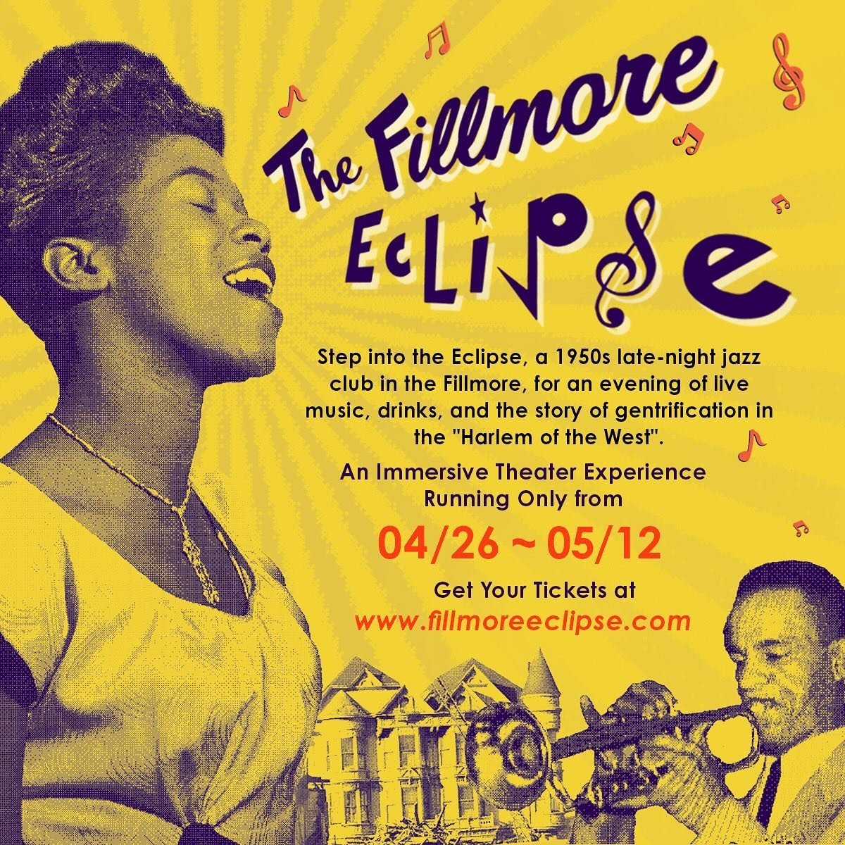 Z Space is pleased to recommend @thefillmoreeclipse 

THE FILLMORE ECLIPSE
April 26-May 12
Honey Art Studio

Step into the Fillmore Eclipse and enjoy the stylings of the house band, led by musical director Kelyn Crapp, and sip a cocktail or two from 