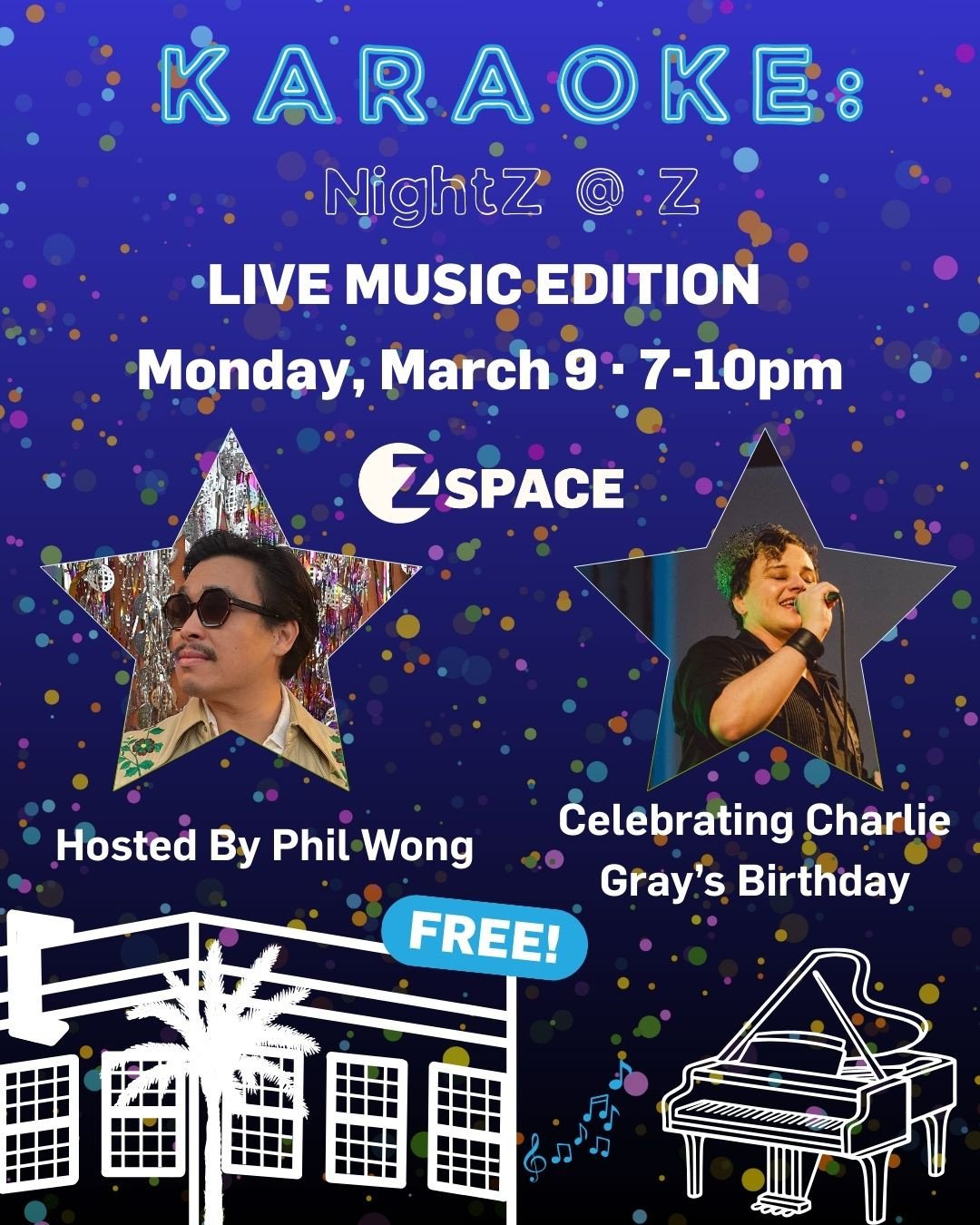 Hosted by Phil Wong and featuring live guitar and piano karaoke!⁠
⁠
Join us for Karaoke in Z Space&rsquo;s spacious lobby&mdash;the perfect chance to cut loose and belt out your favorite tunes while enjoying a few drinks with your friends. Whether yo