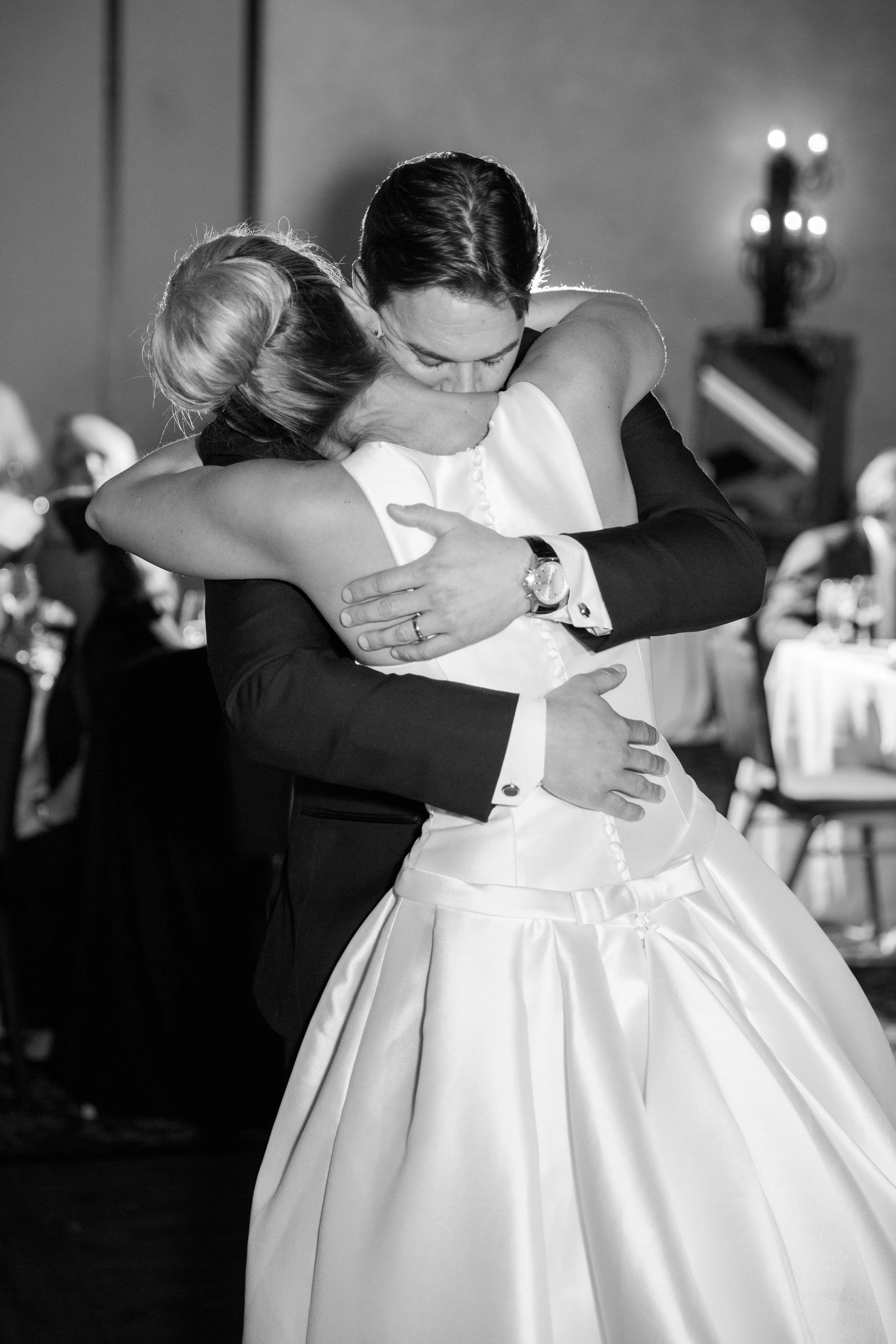 Emotional first dance in black and white
