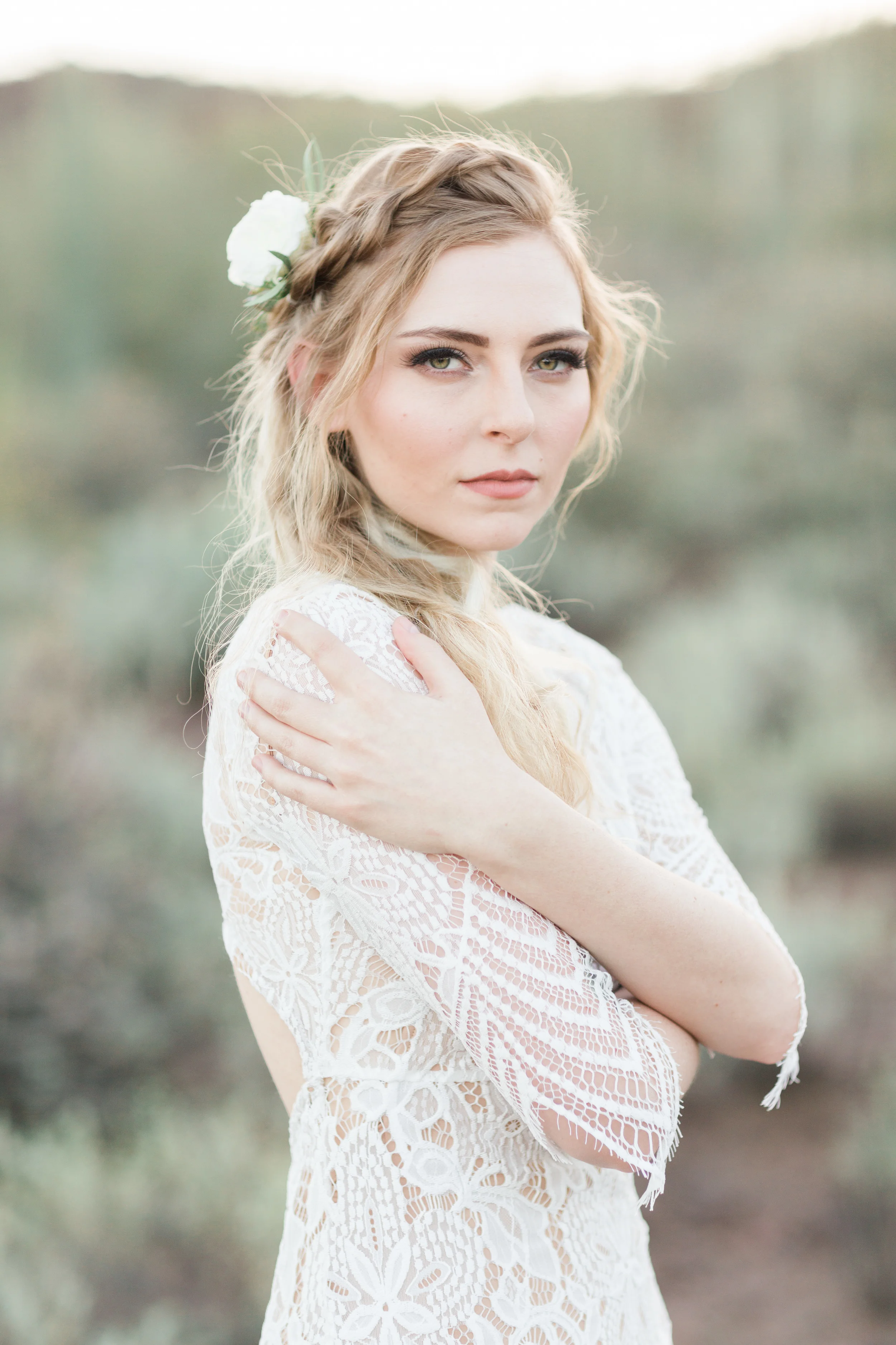 Gorgeous blond bride with braid and boho hair