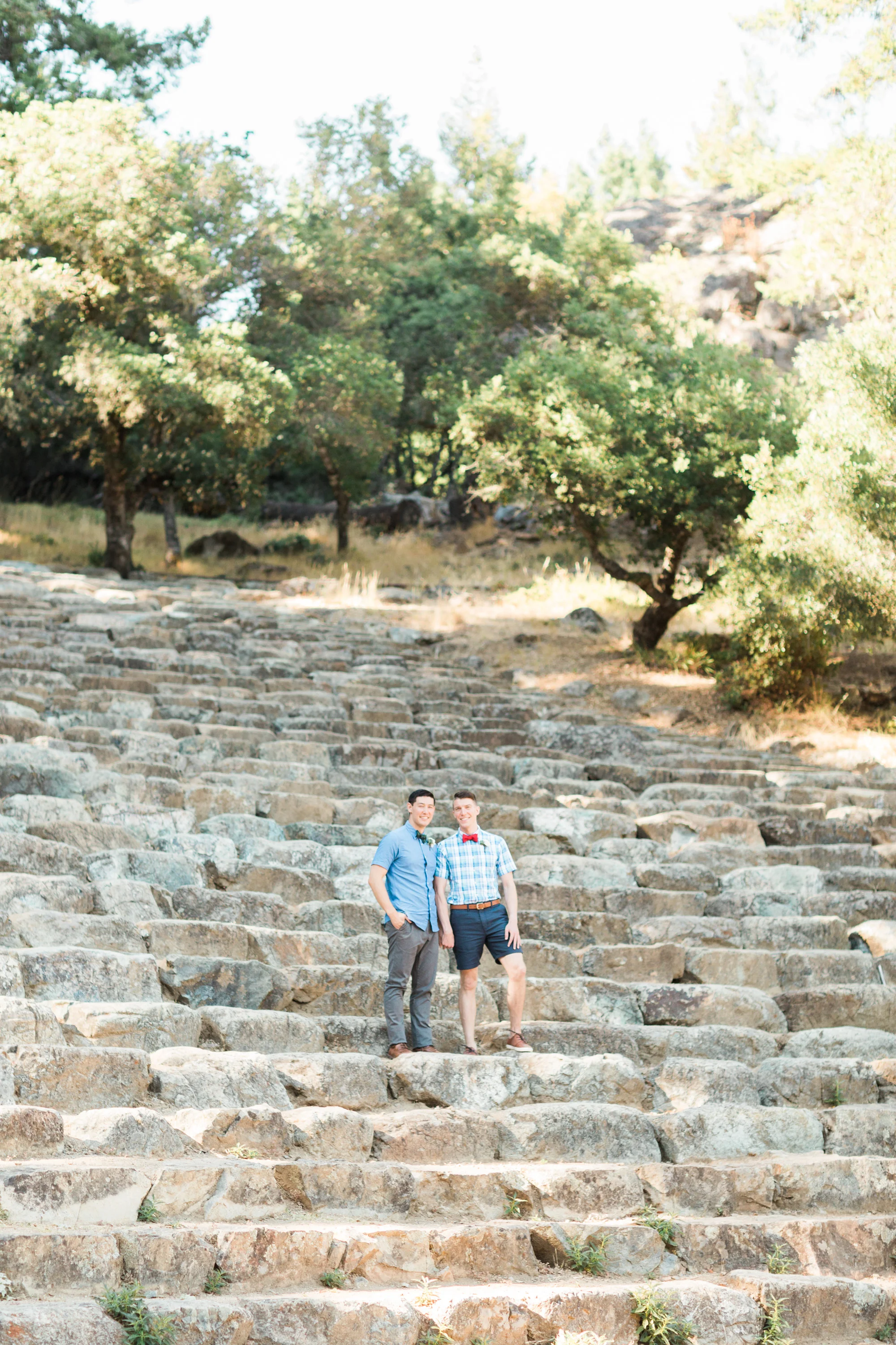 Two handsome grooms on their wedding day at the Mount Tamalpais amphitheater