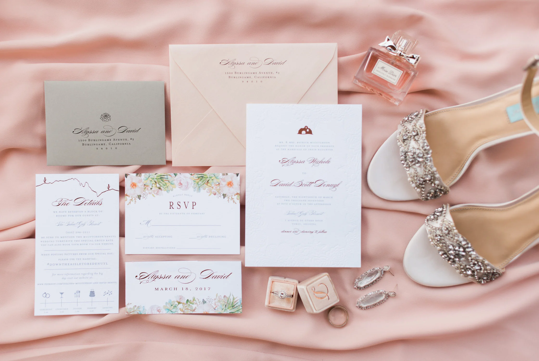 Stunning wedding invitations by Brie Dumais Designs, paired with Alyssa's gorgeous wedding details.