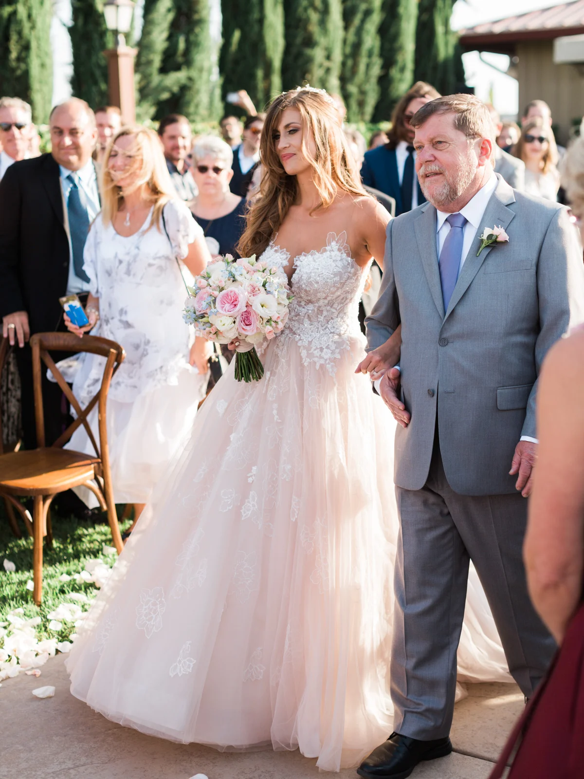 Father walking daughter down the aisle | Harrison & Jocelyne's gorgeous Temecula wedding at Wiens Family Cellars captured by Betsy & John | Temecula Wedding Photographers