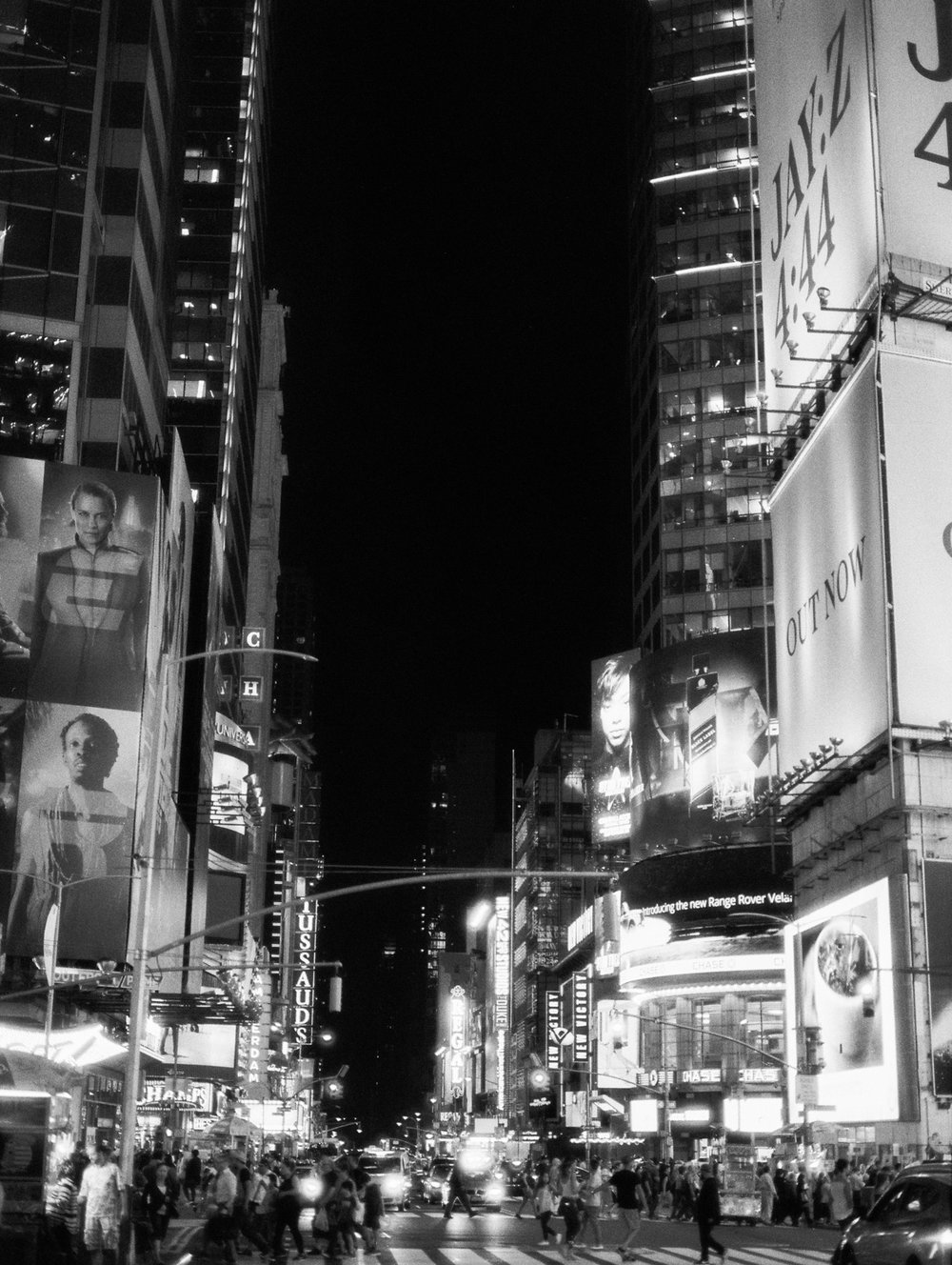  Times Square at night on black and white film, ilford delta 3200 
